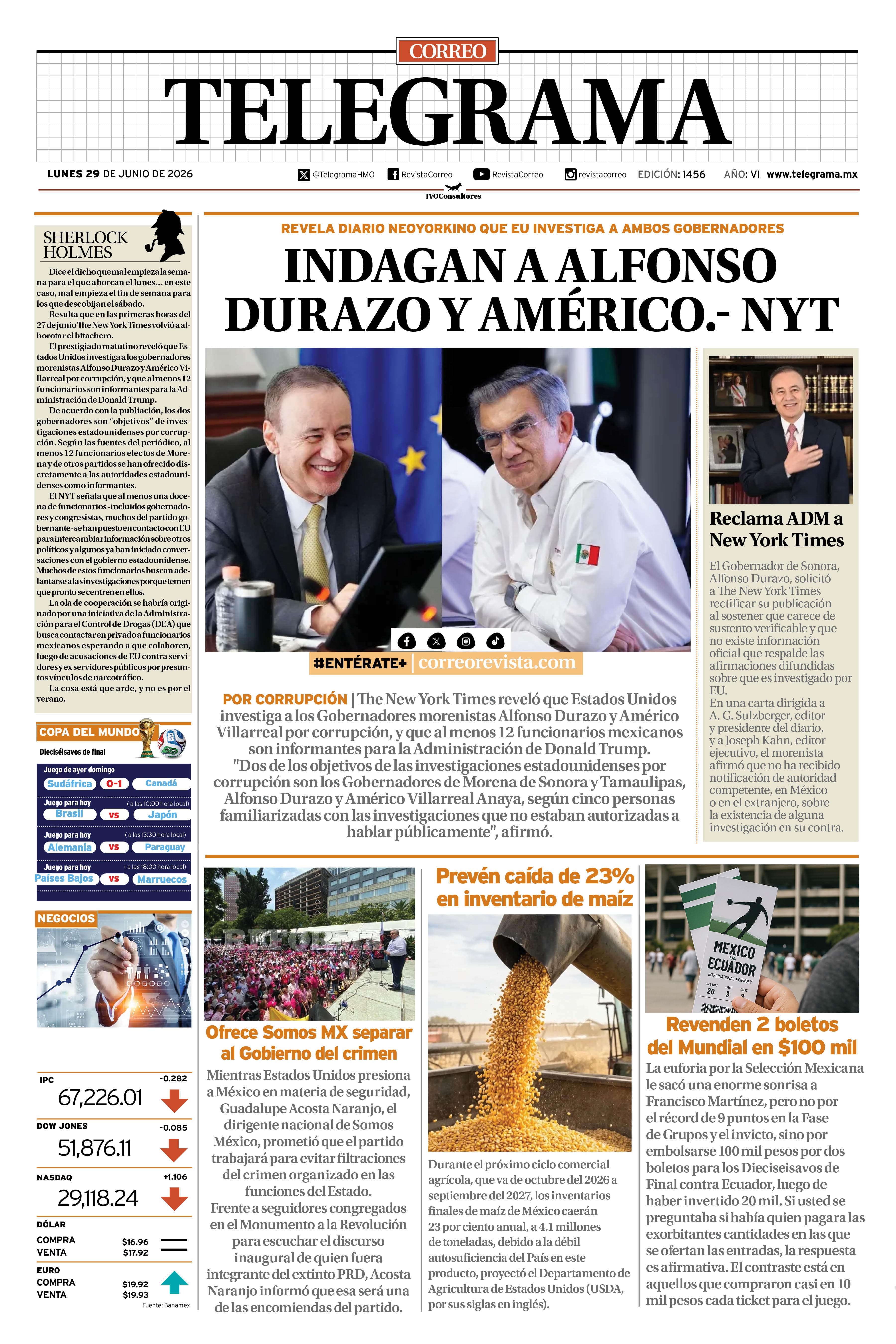 Portada de la edición TELEGRAMA 1456