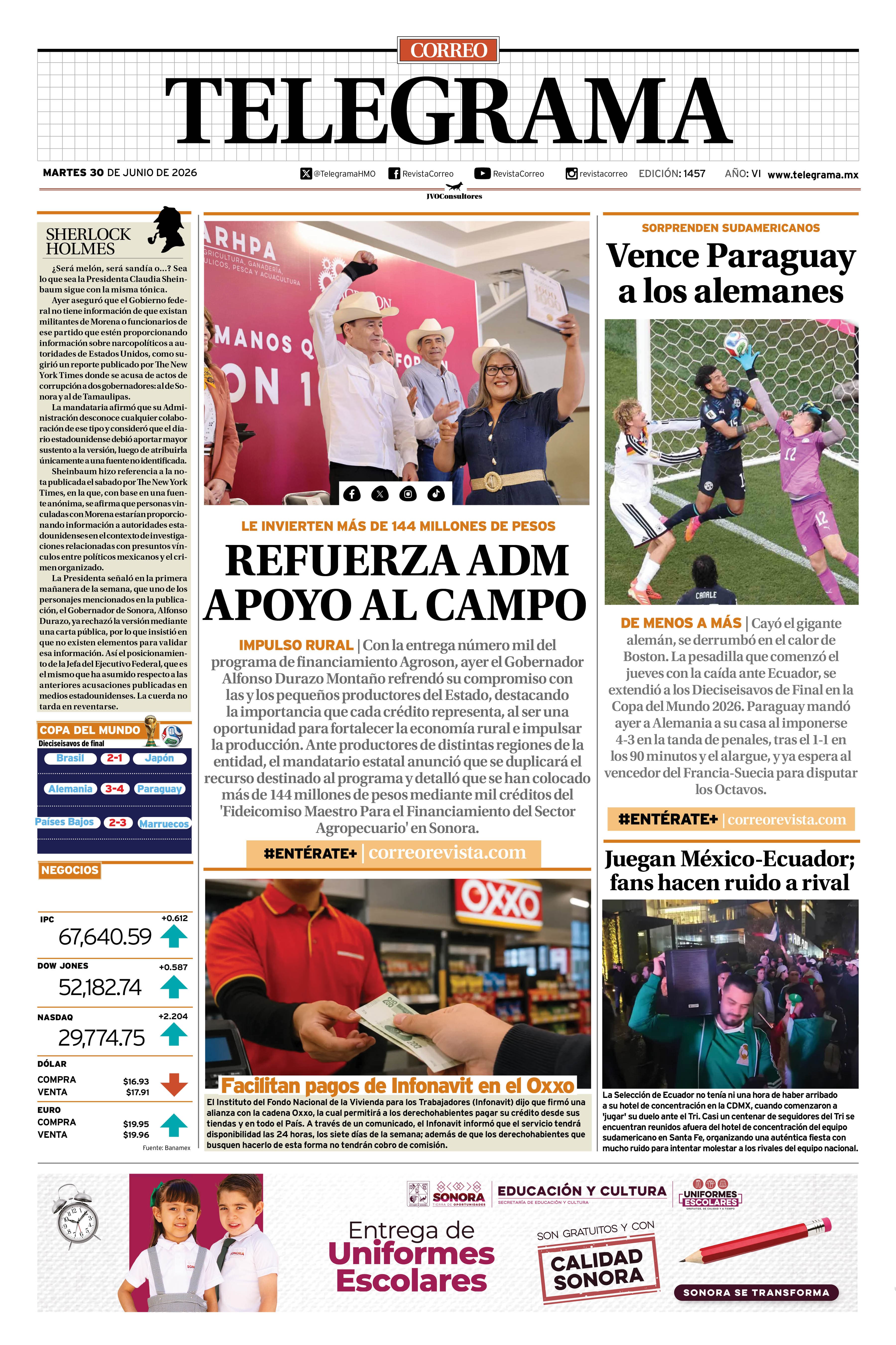 Portada de la edición TELEGRAMA 1457