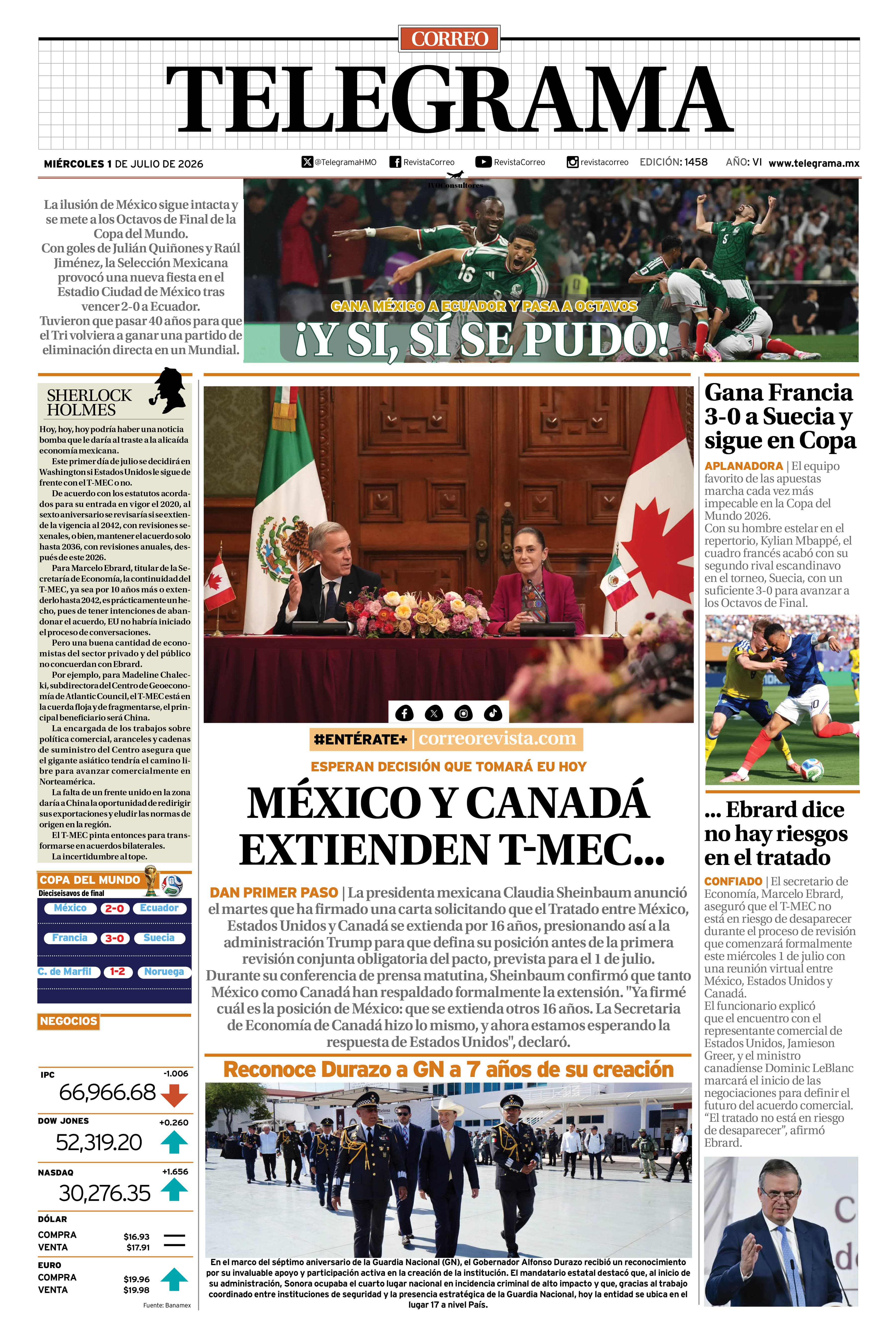 Portada de la edición TELEGRAMA 1458