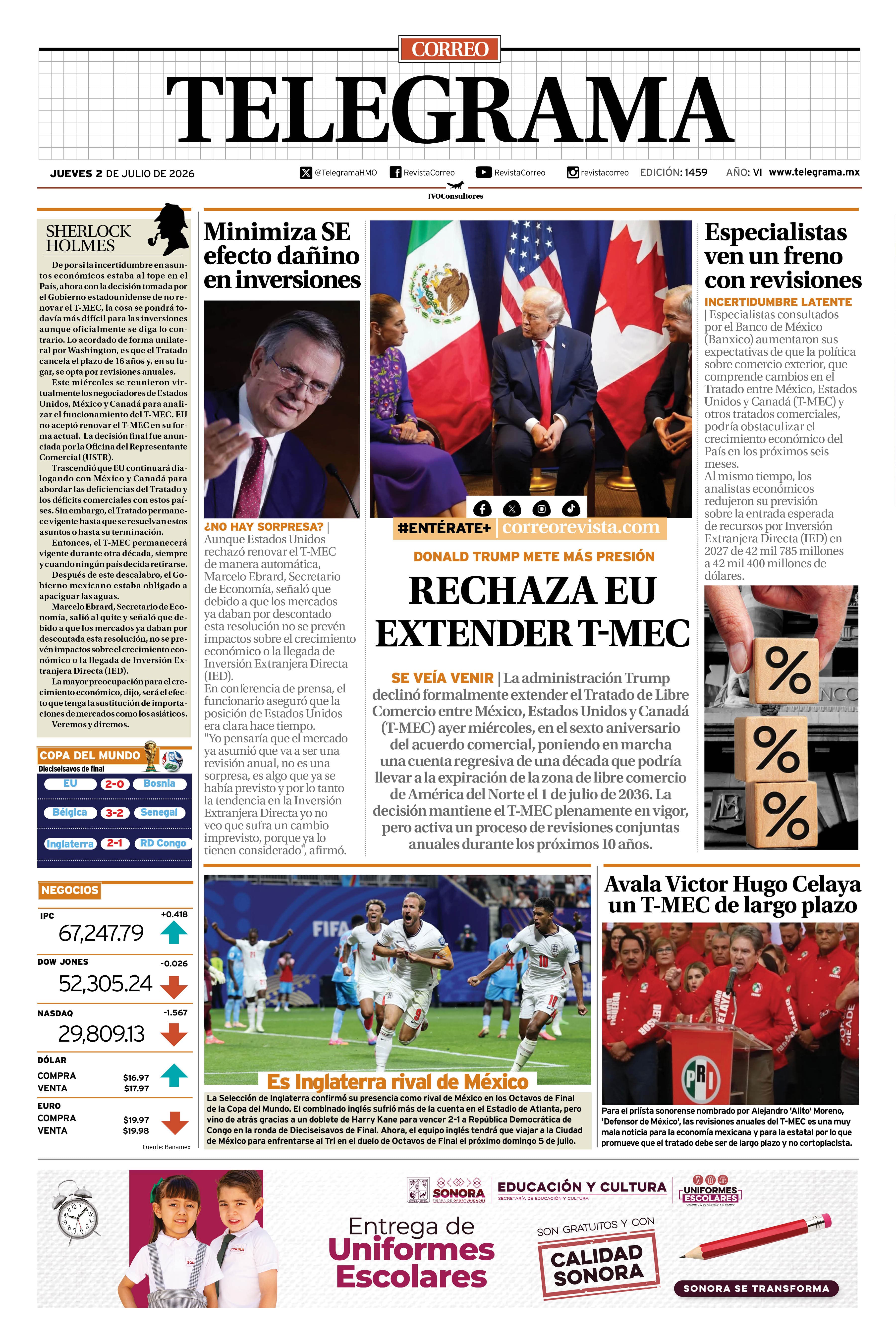Portada de la edición TELEGRAMA 1459