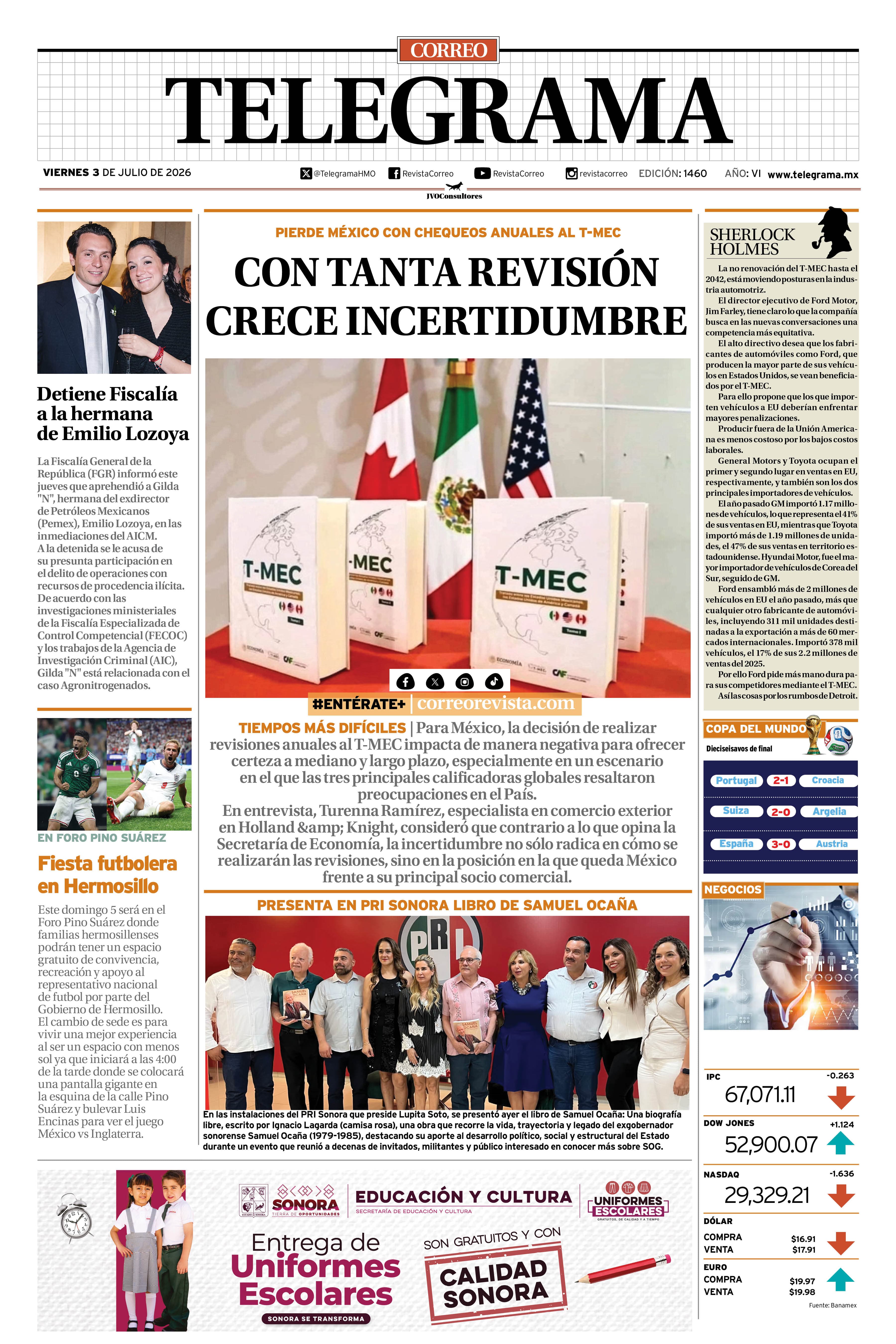 Portada de la edición TELEGRAMA 1460