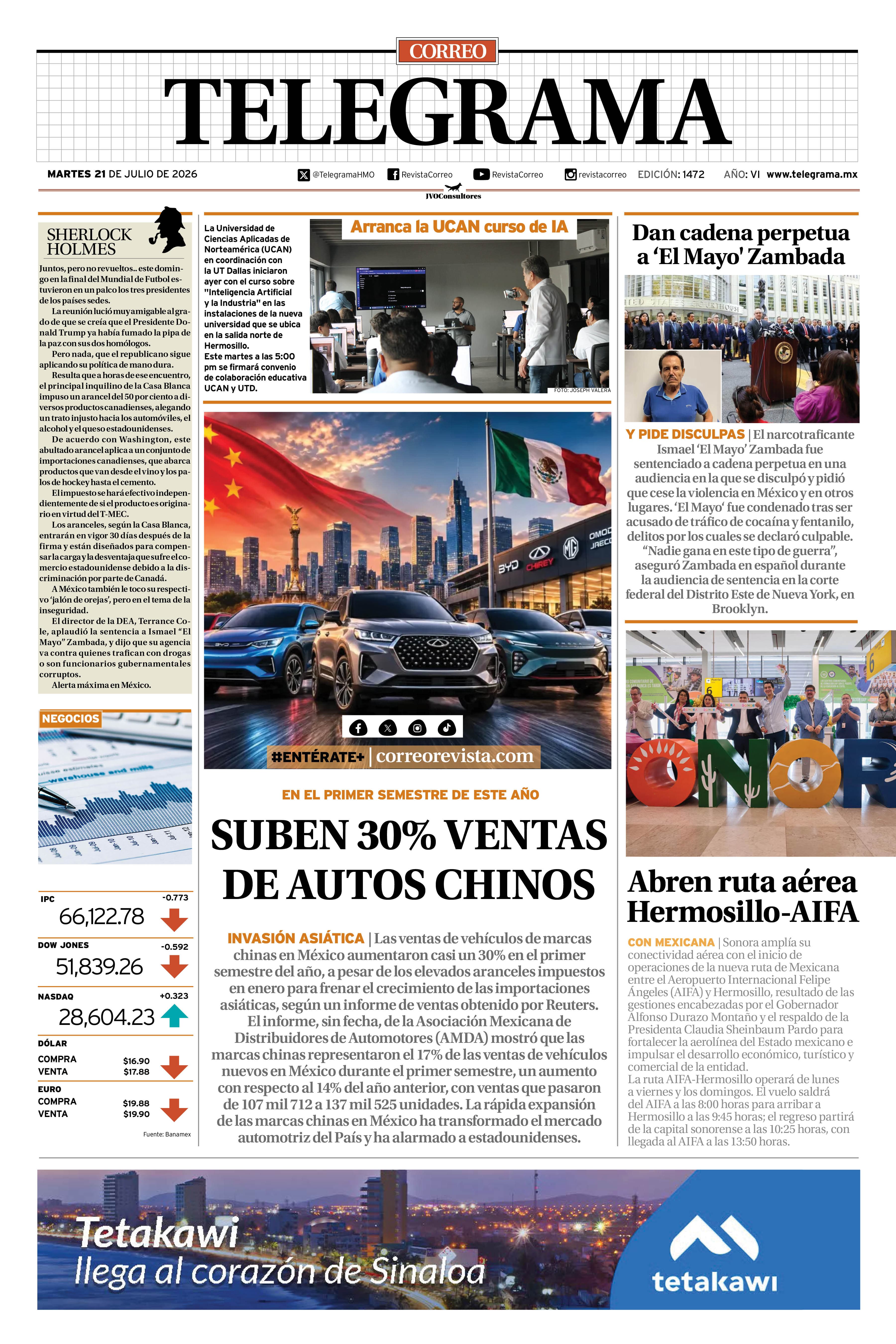 Portada de la edición TELEGRAMA 1472
