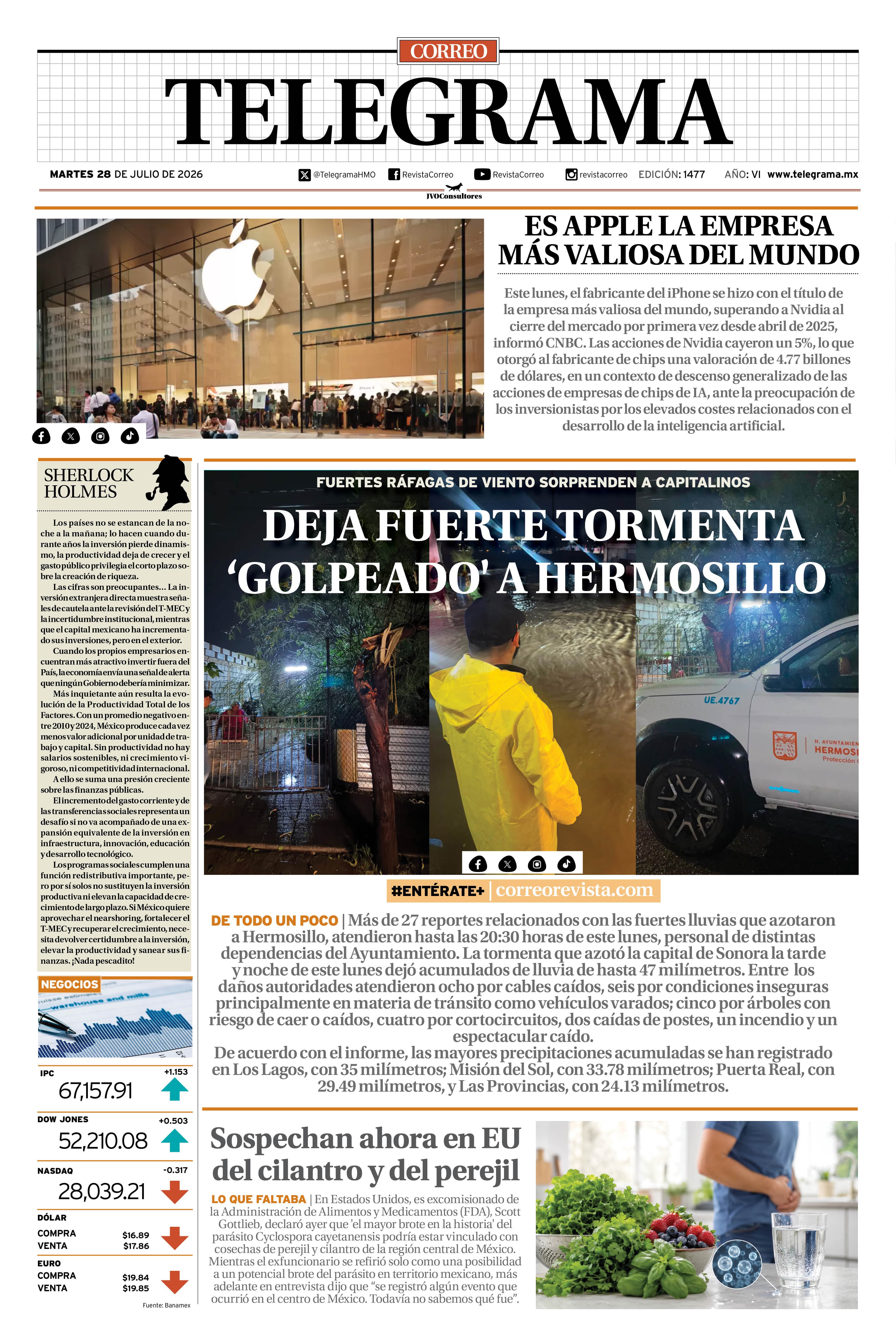 Portada de la edición TELEGRAMA 1477