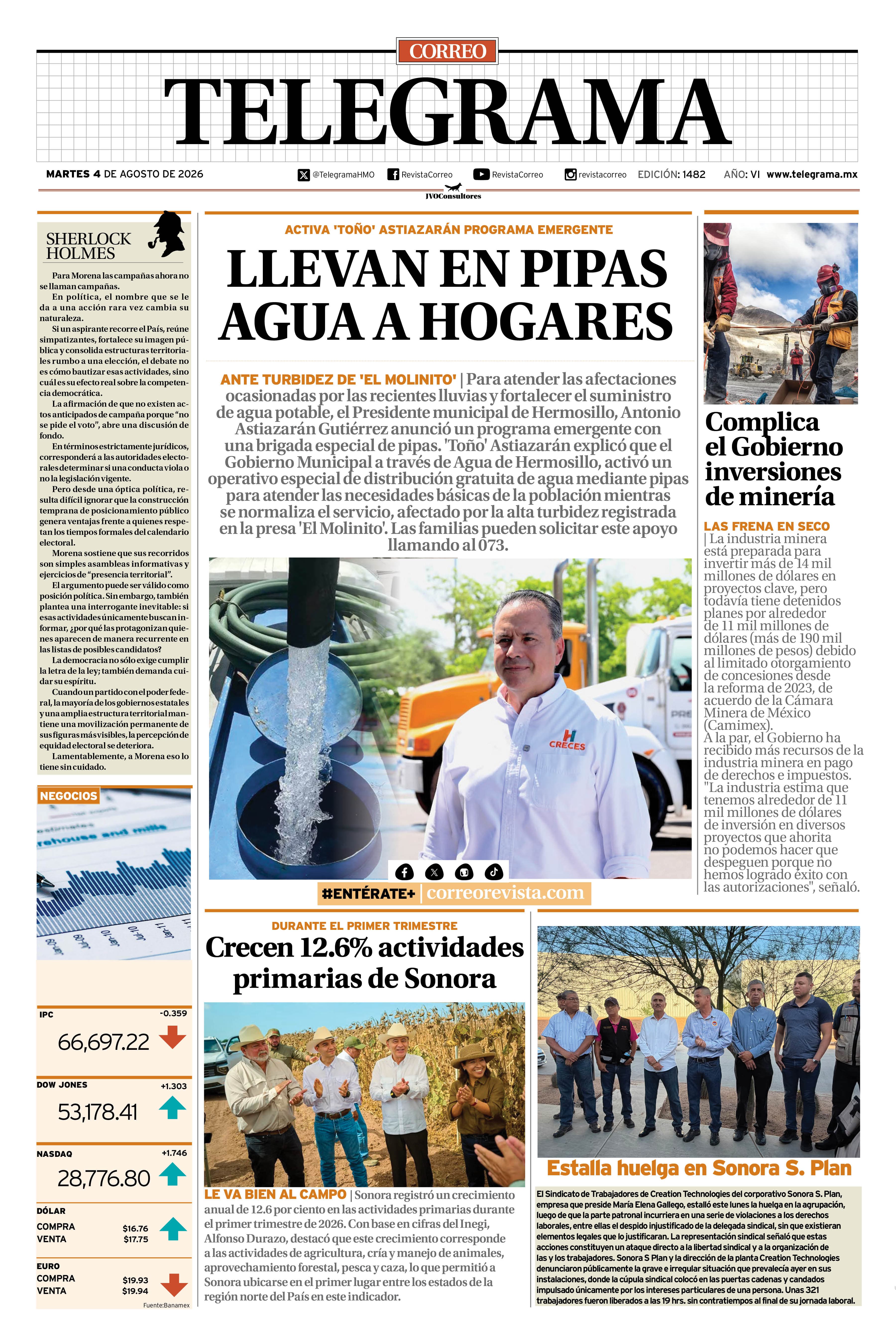 Portada de la edición TELEGRAMA 1482