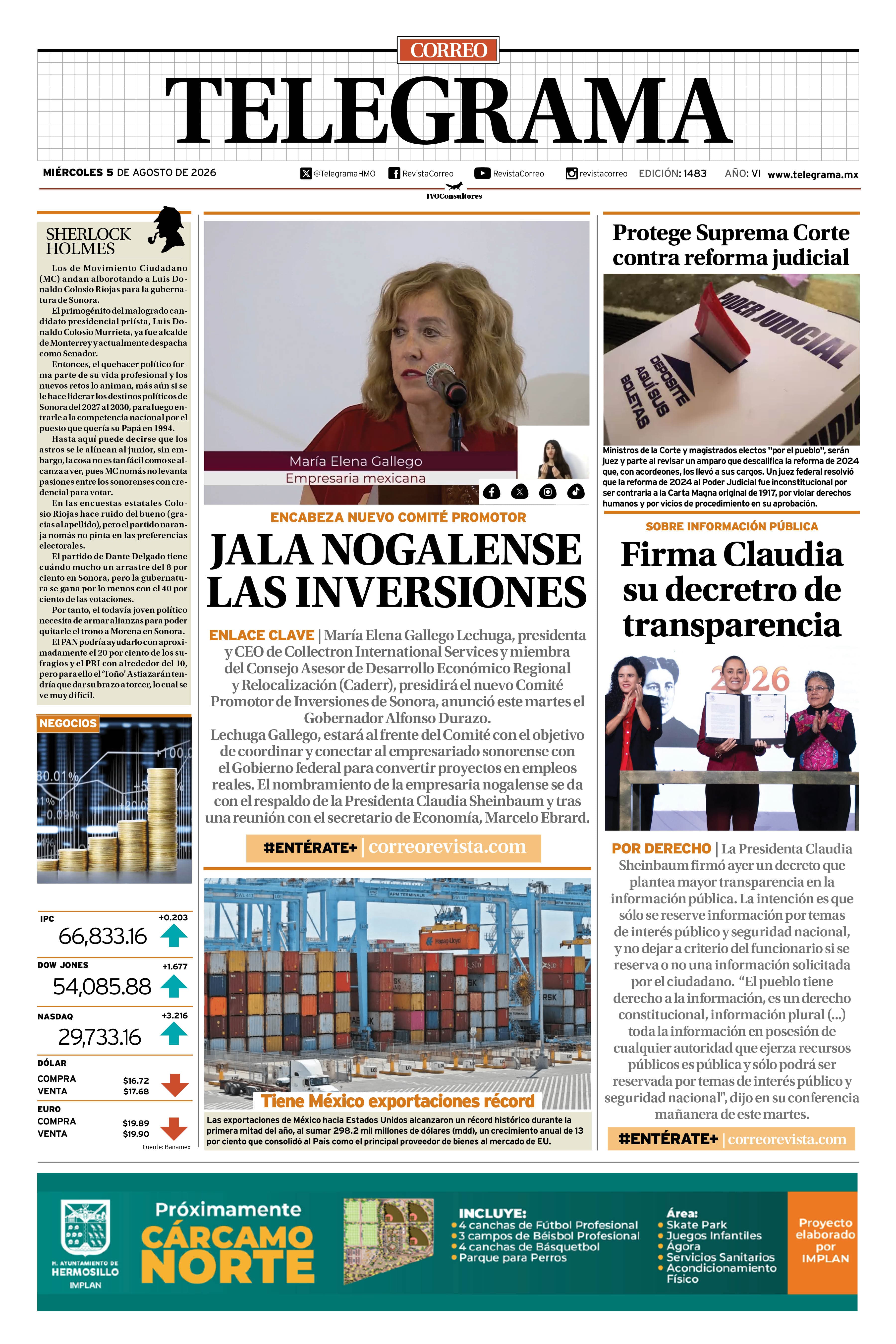 Portada de la edición TELEGRAMA 1483