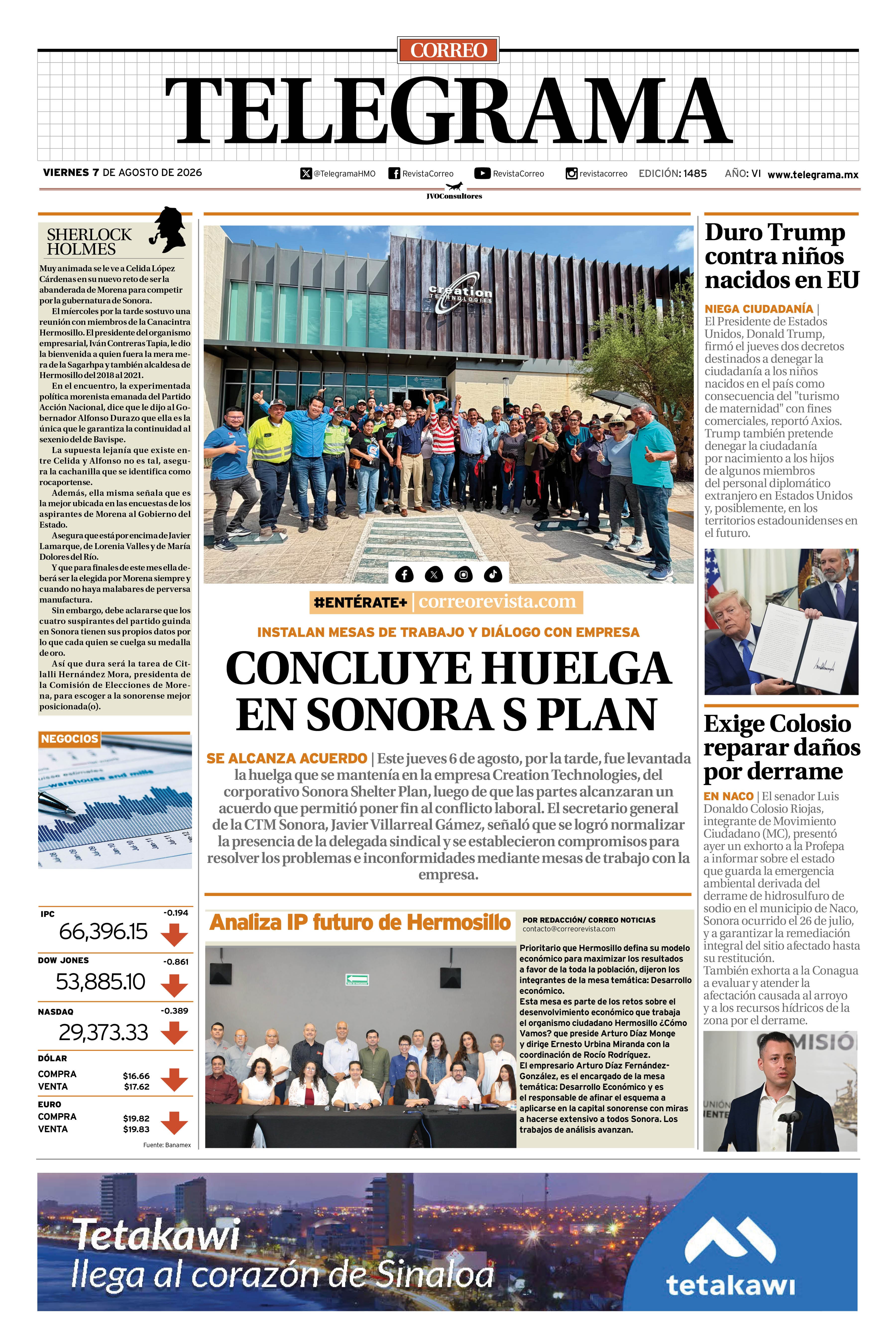 Portada de la edición TELEGRAMA 1485