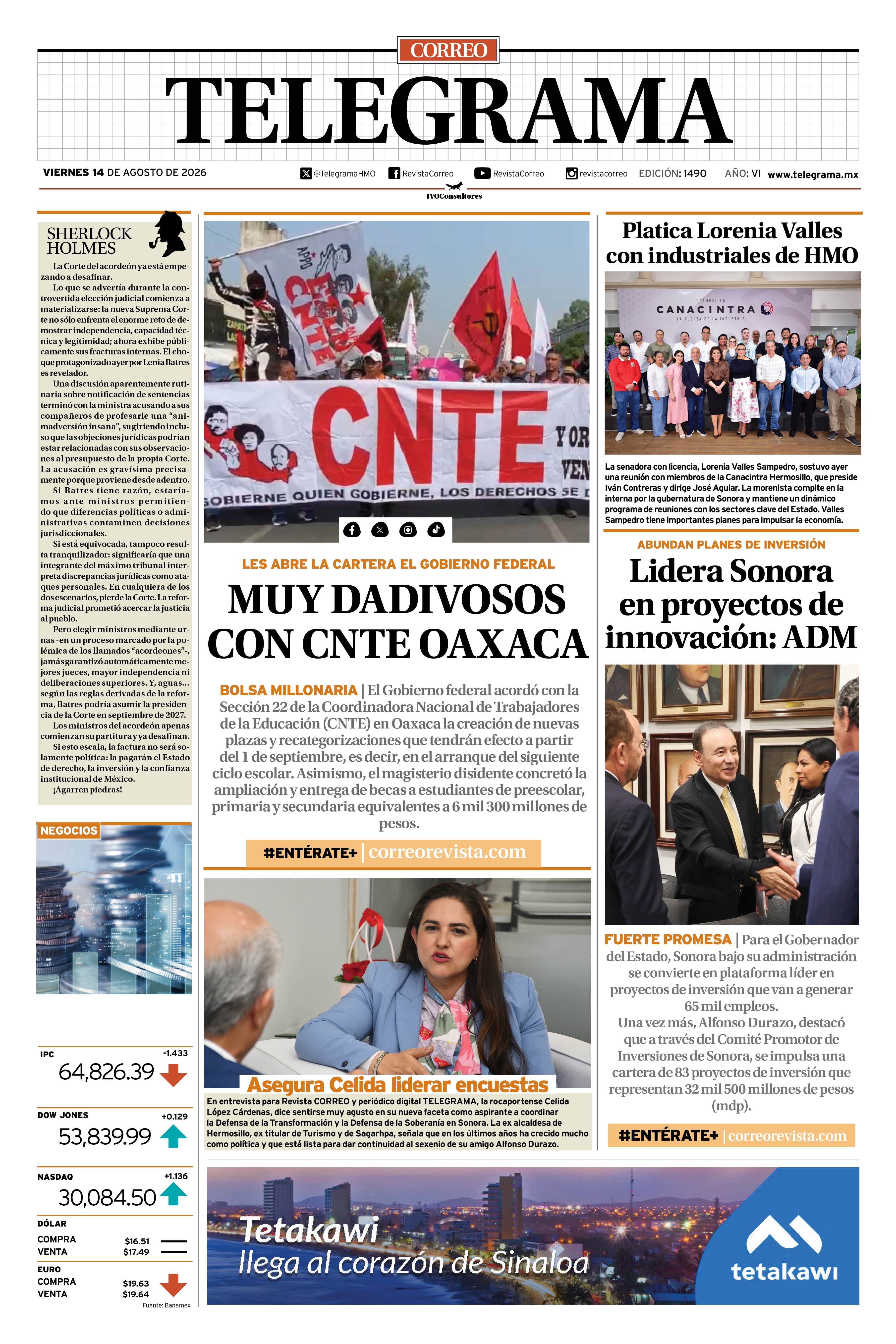 Portada de la edición TELEGRAMA 1490