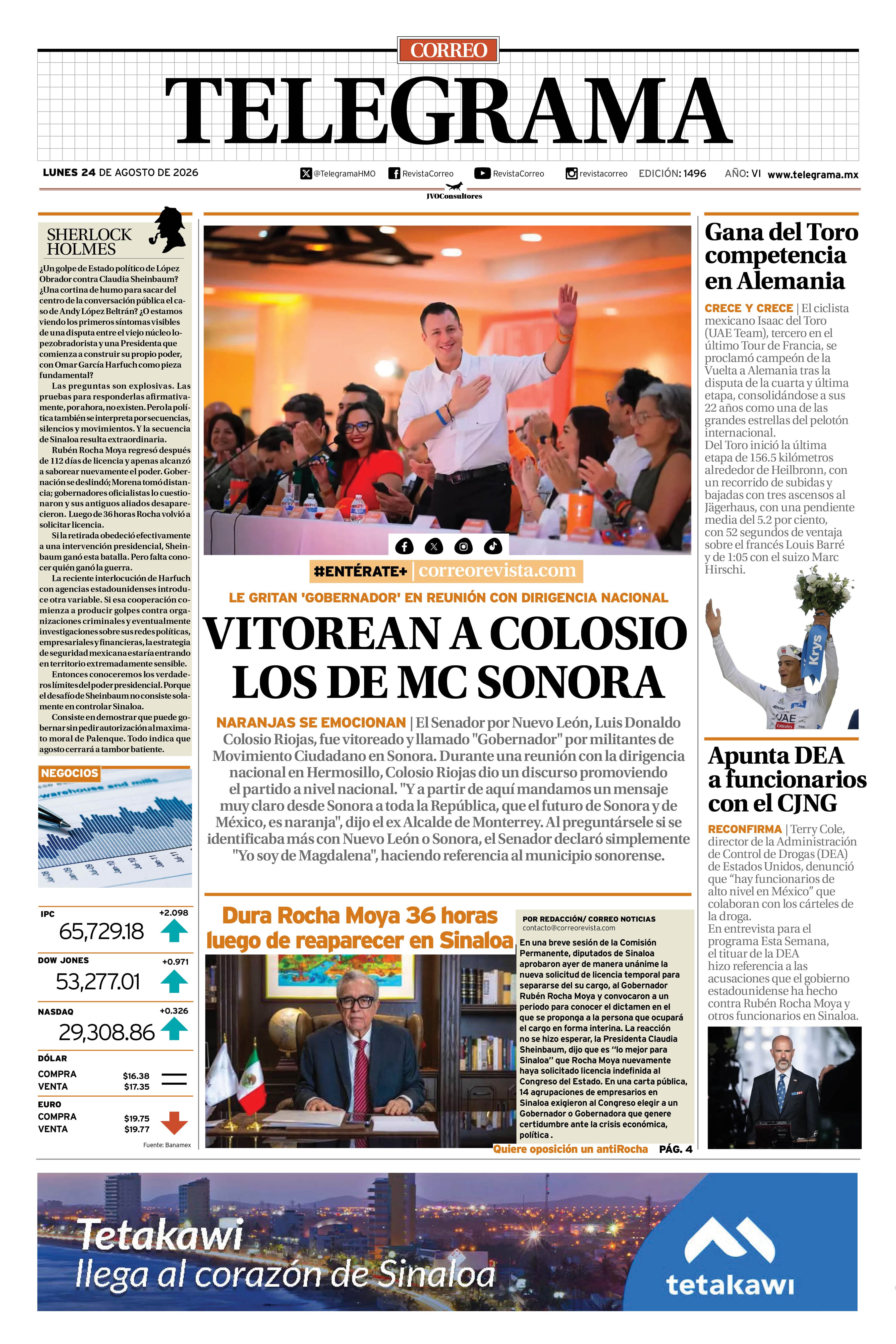 Portada de la edición TELEGRAMA 1496