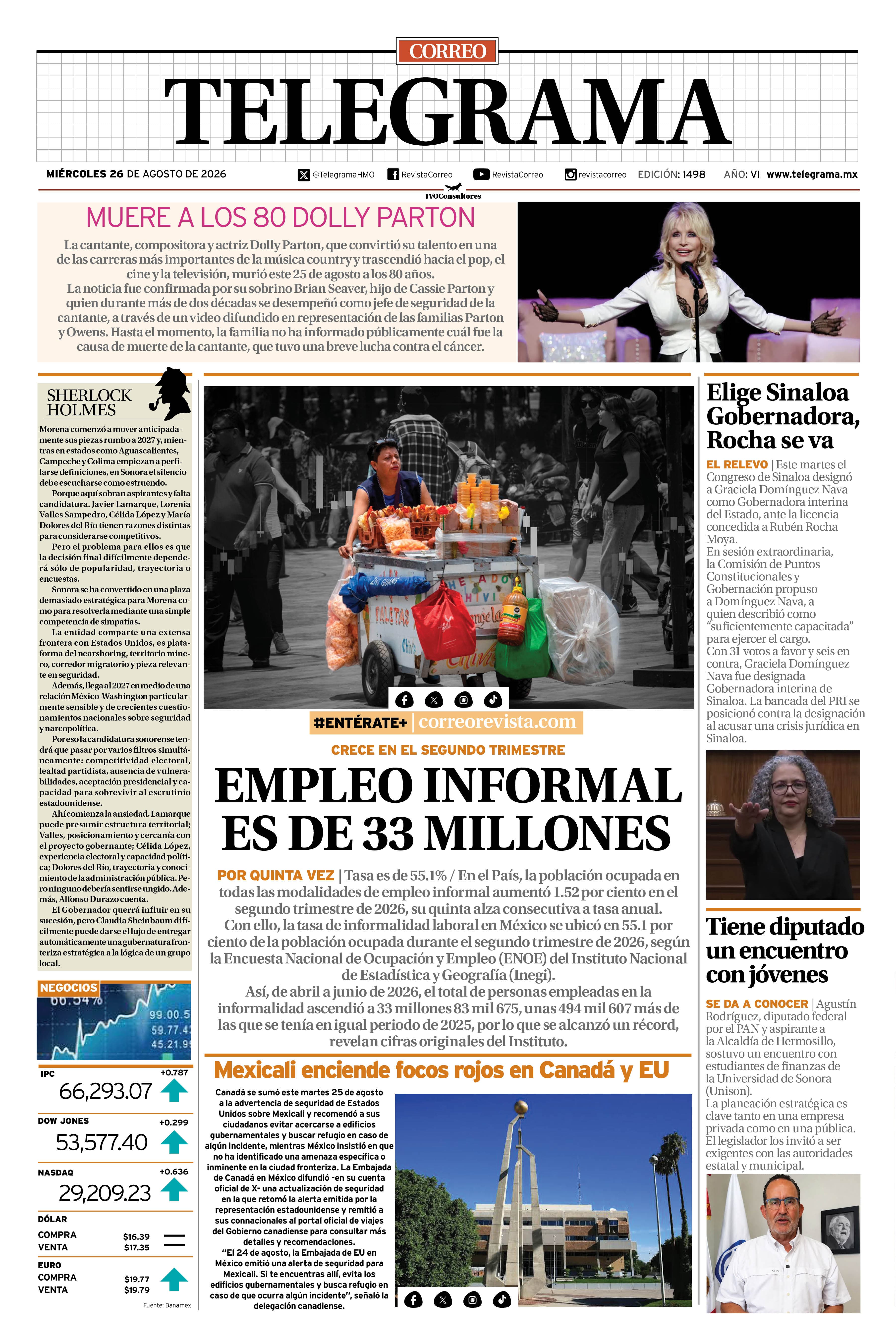 Portada de la edición TELEGRAMA 1498