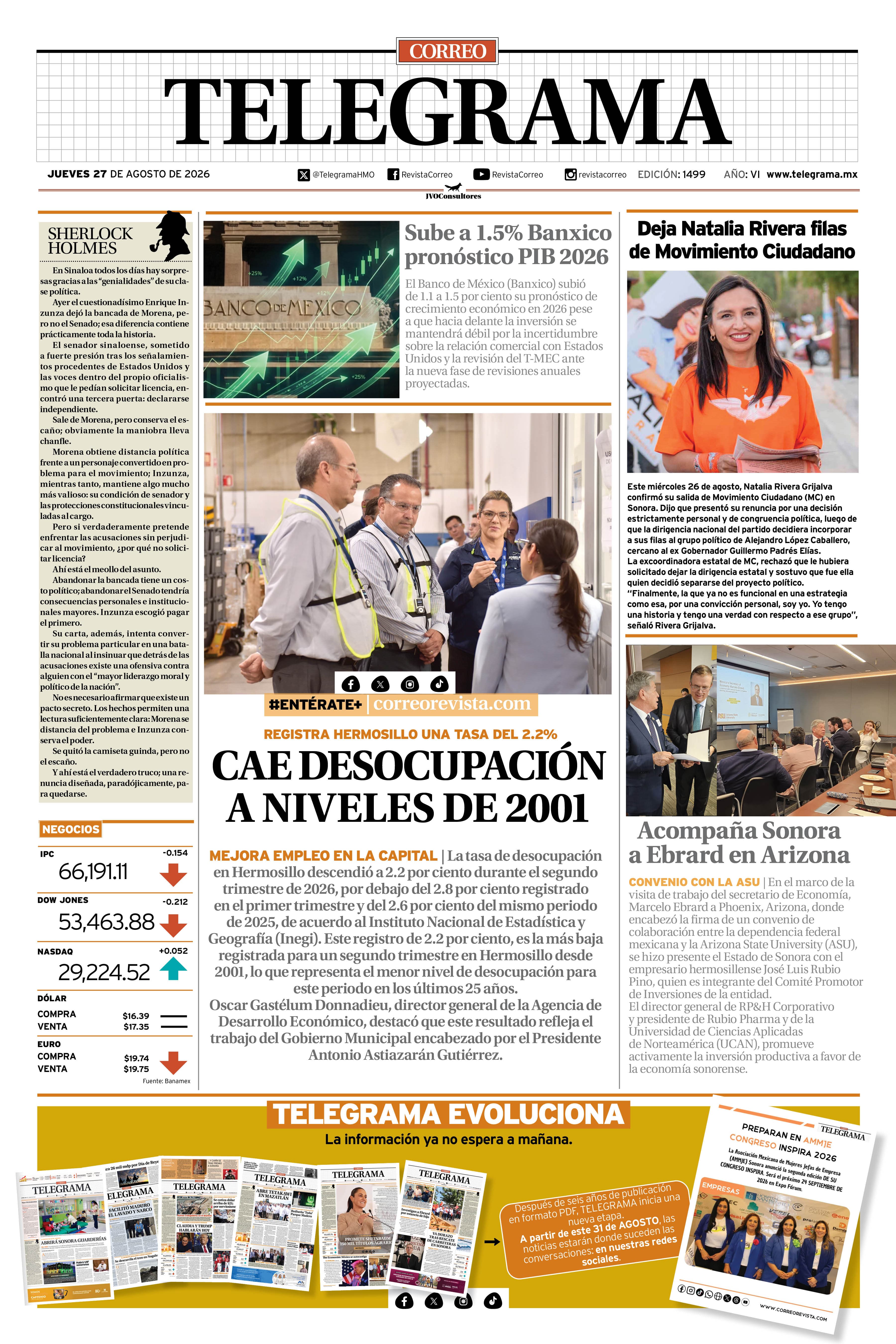 Portada de la edición TELEGRAMA 1499