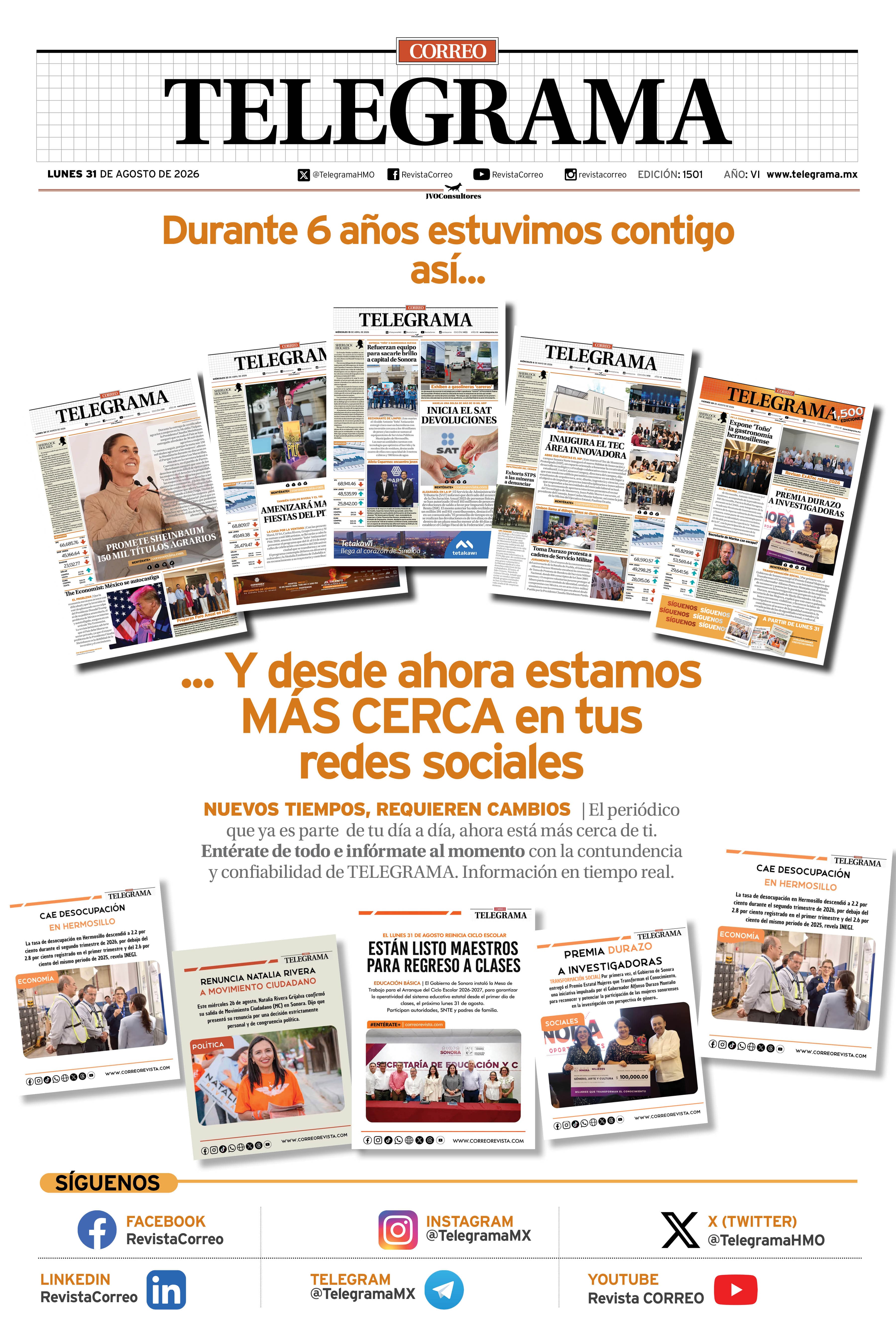 Portada de la edición TELEGRAMA 1501
