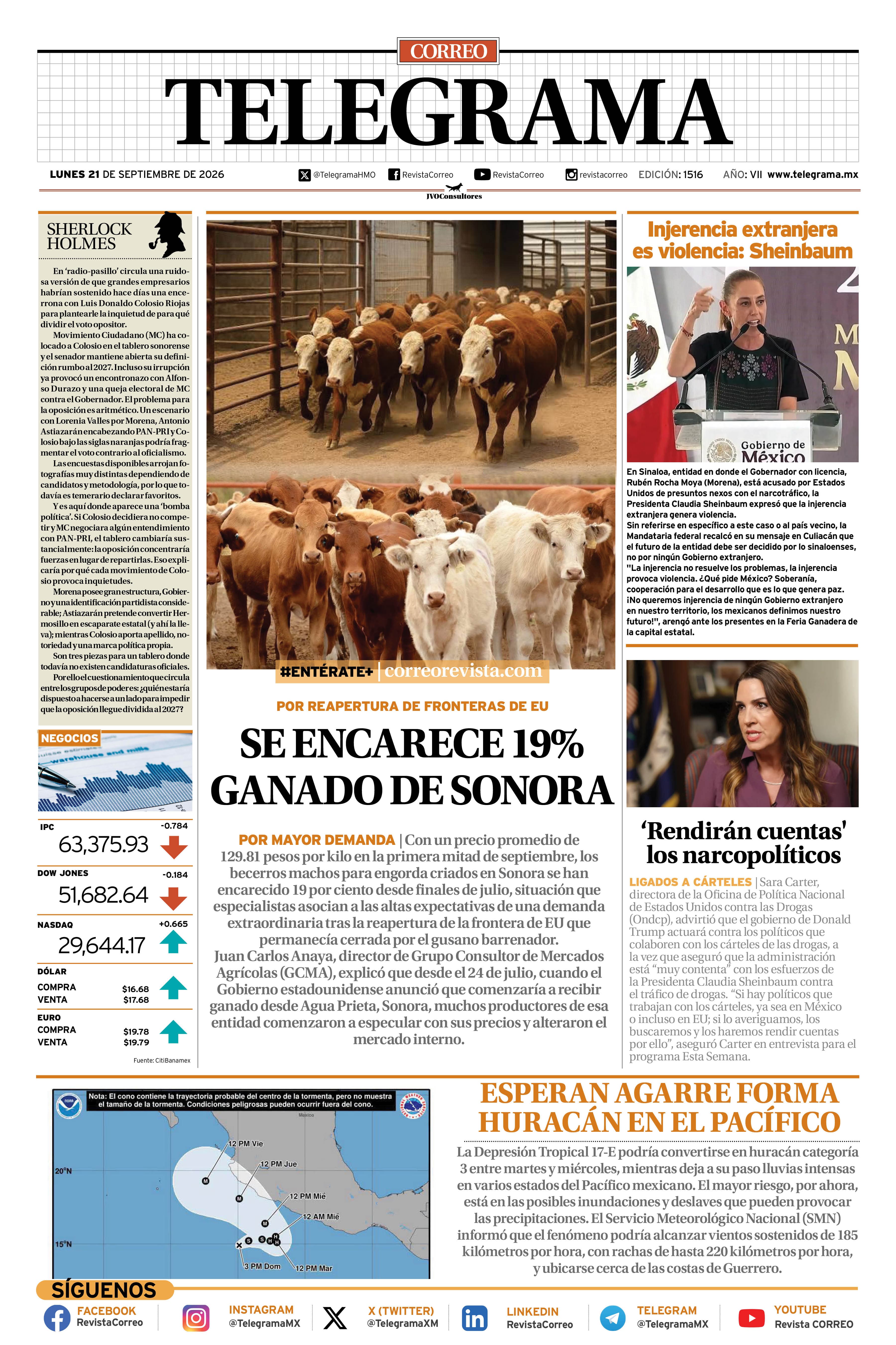 Portada de la edición TELEGRAMA 1516