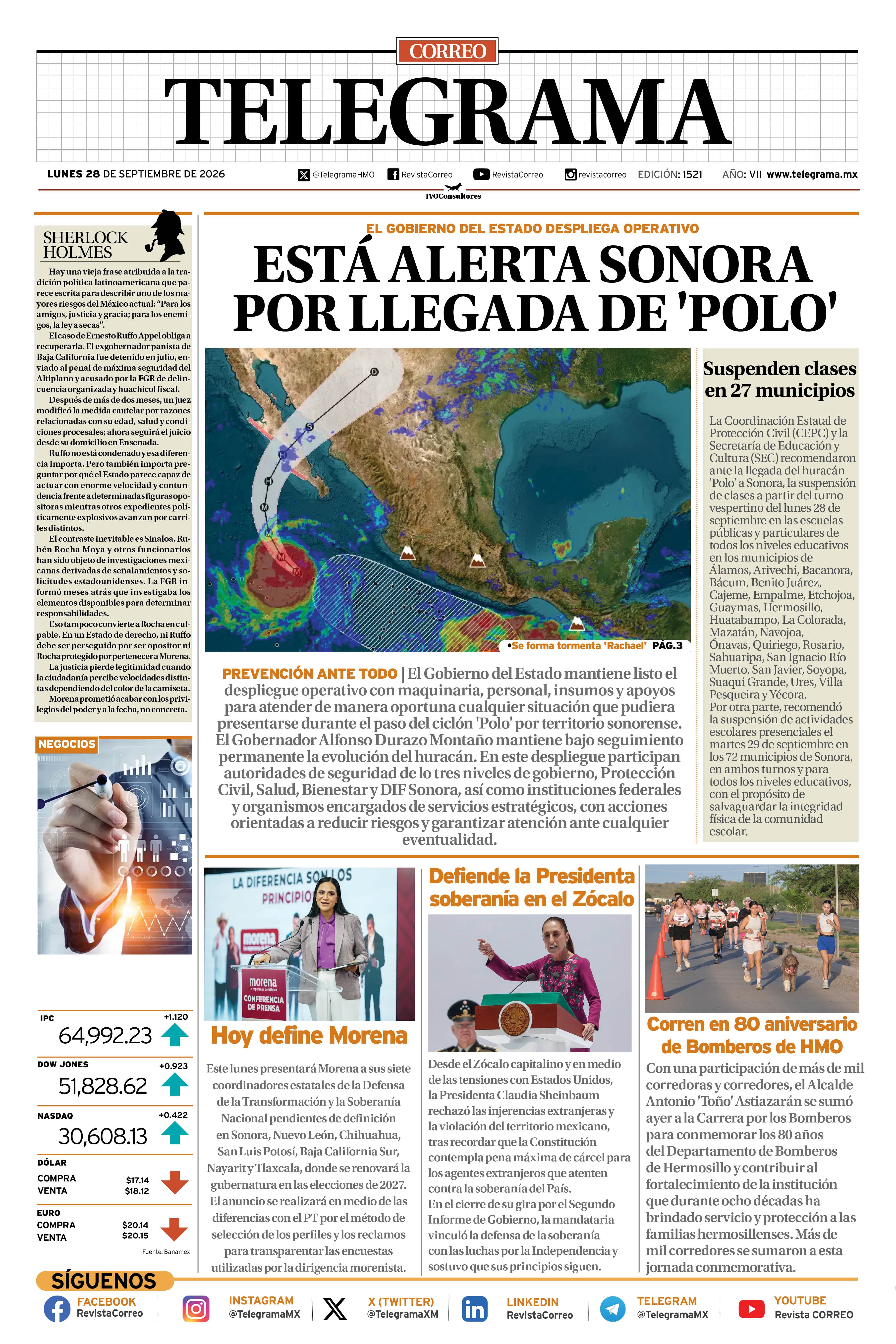 Portada de la edición TELEGRAMA 1521