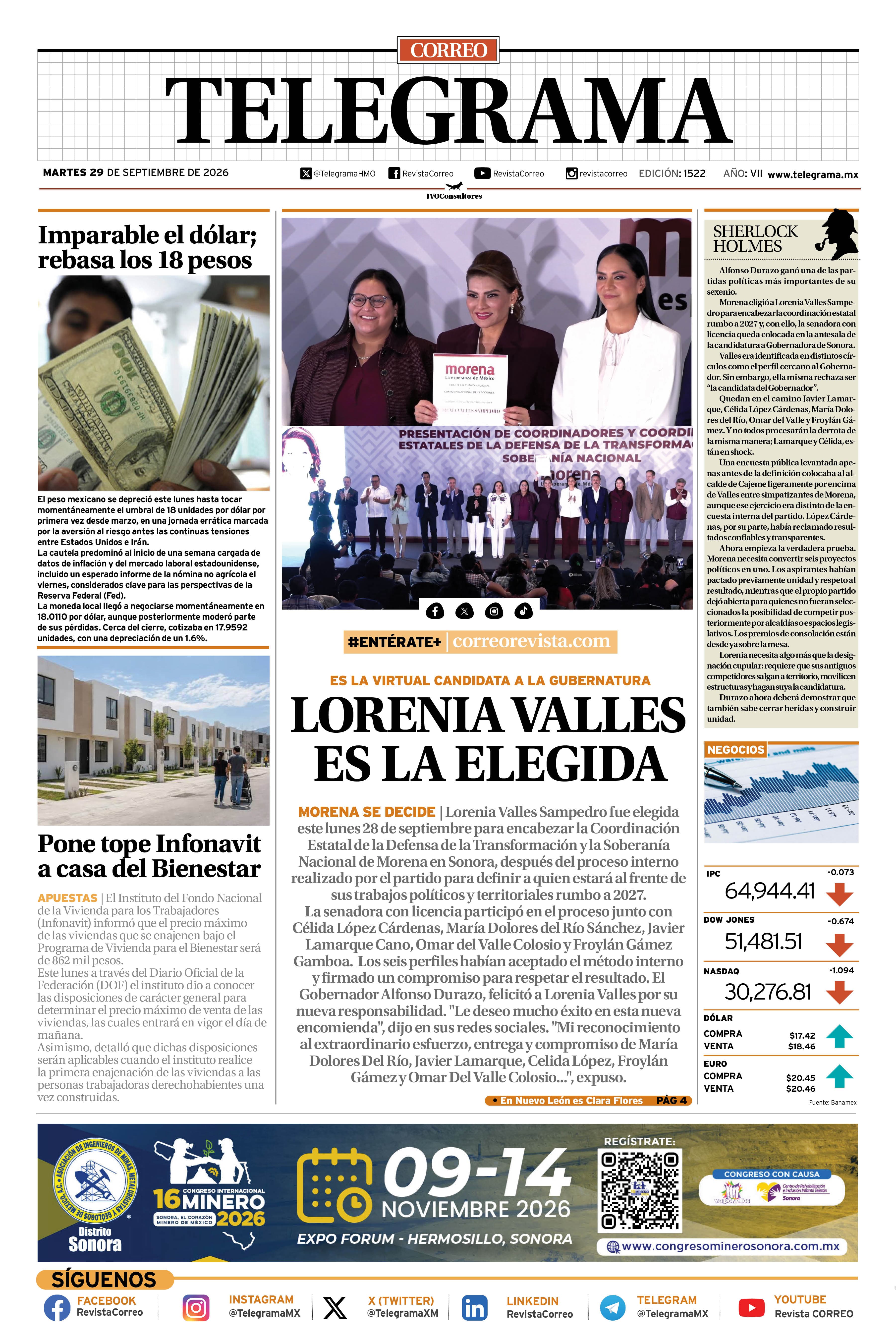Portada de la edición TELEGRAMA 1522