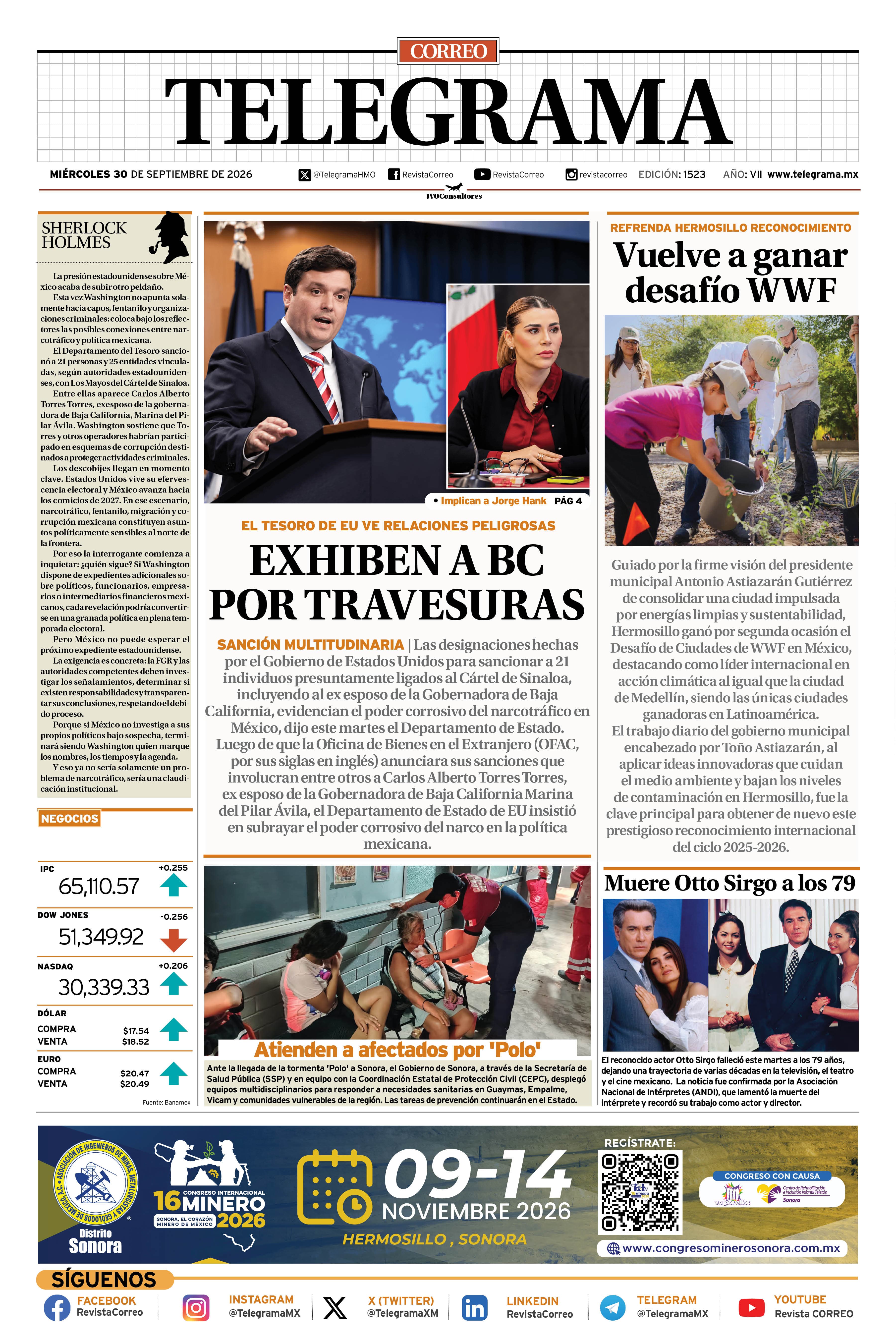 Portada de la edición TELEGRAMA 1523
