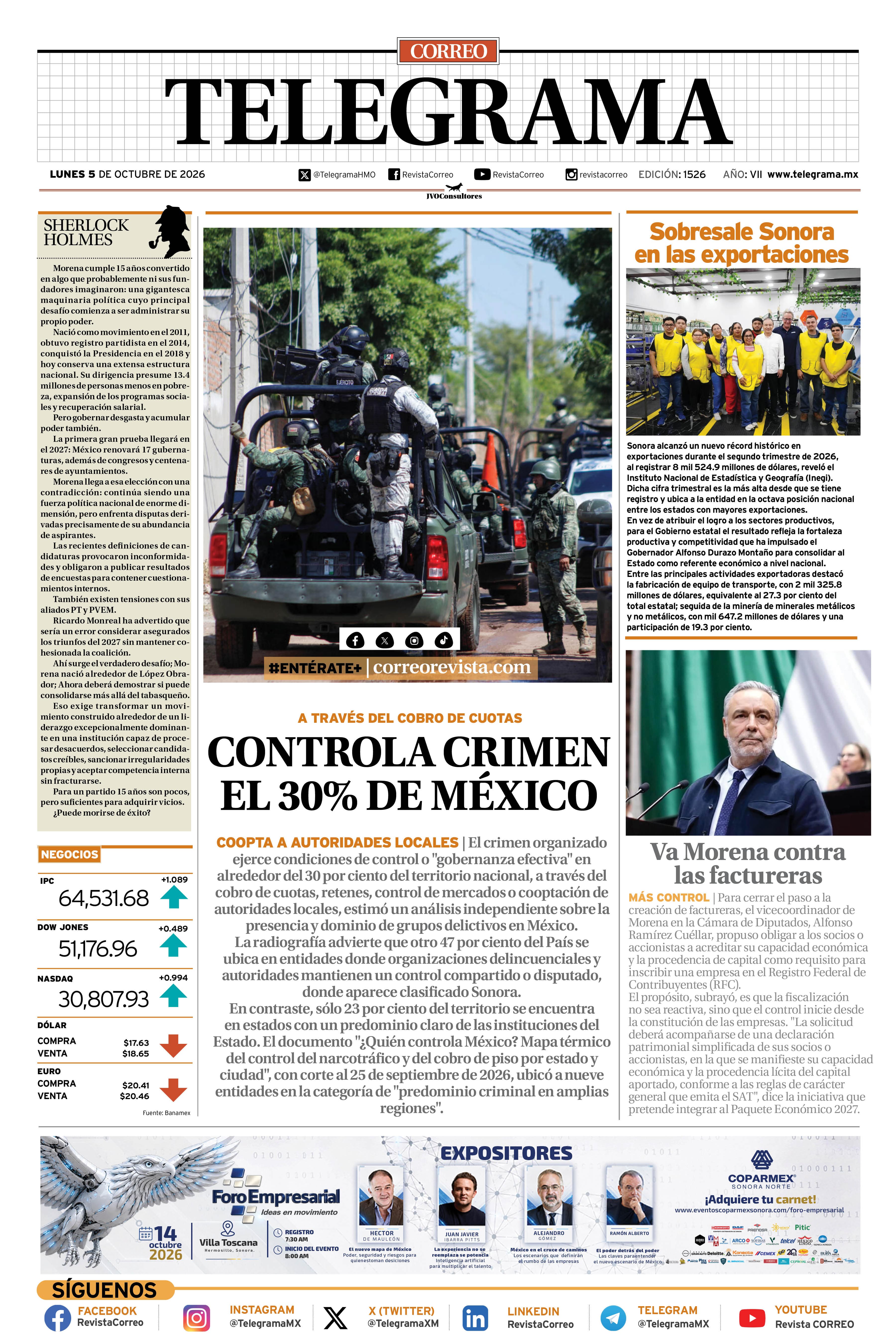 Portada de la edición TELEGRAMA 1526