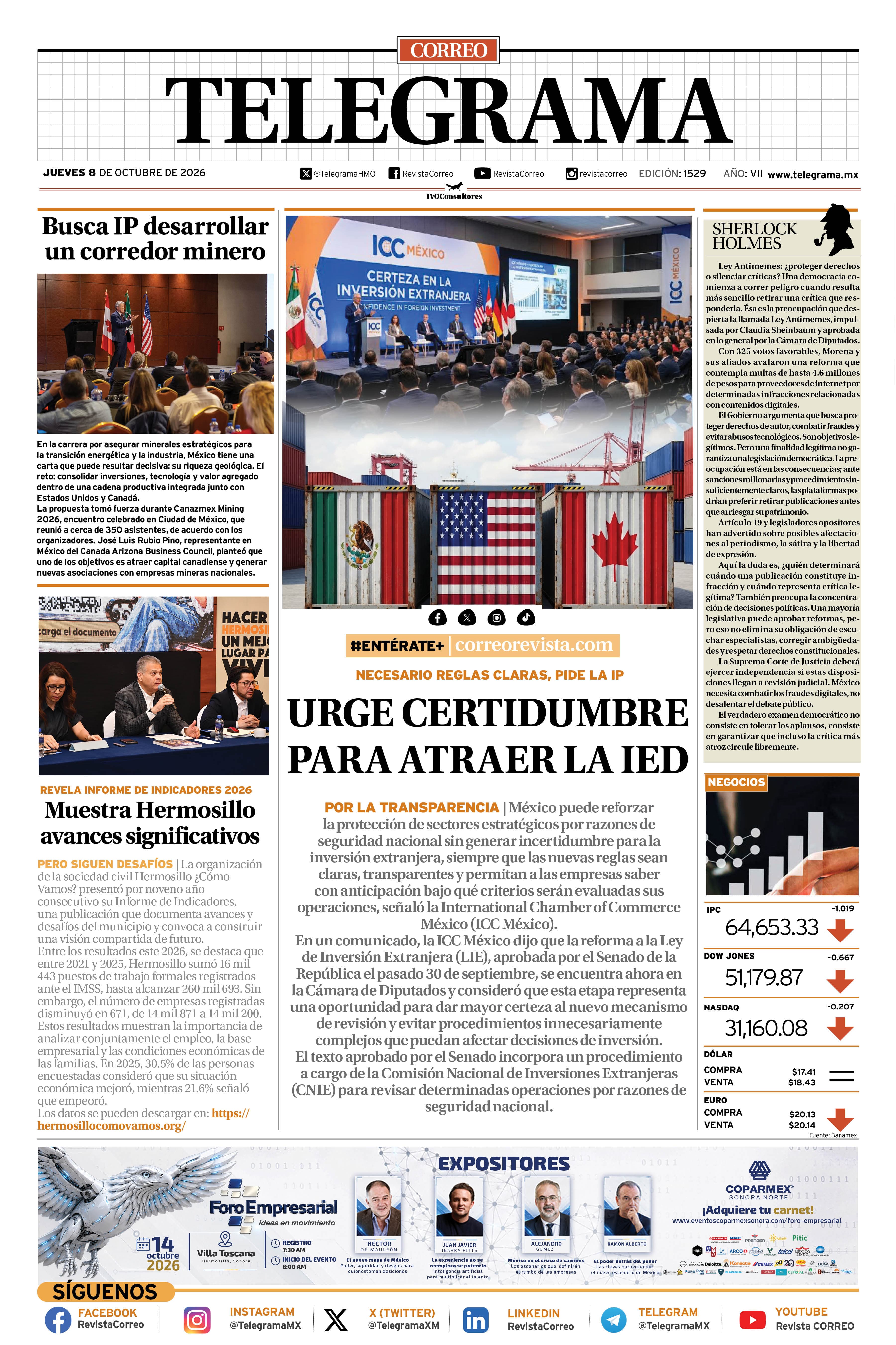 Portada de la edición TELEGRAMA 1529
