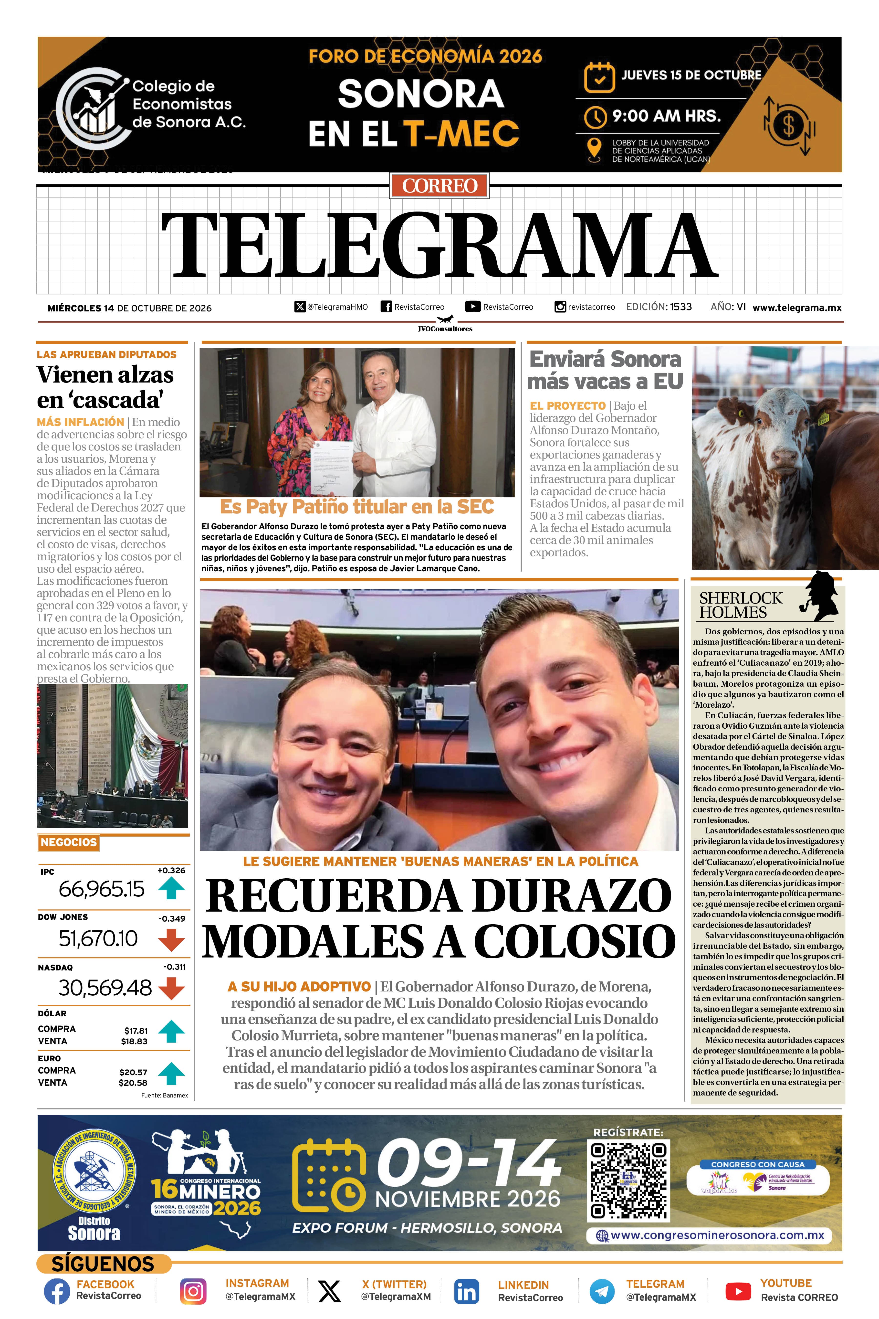 Portada de la edición TELEGRAMA 1533