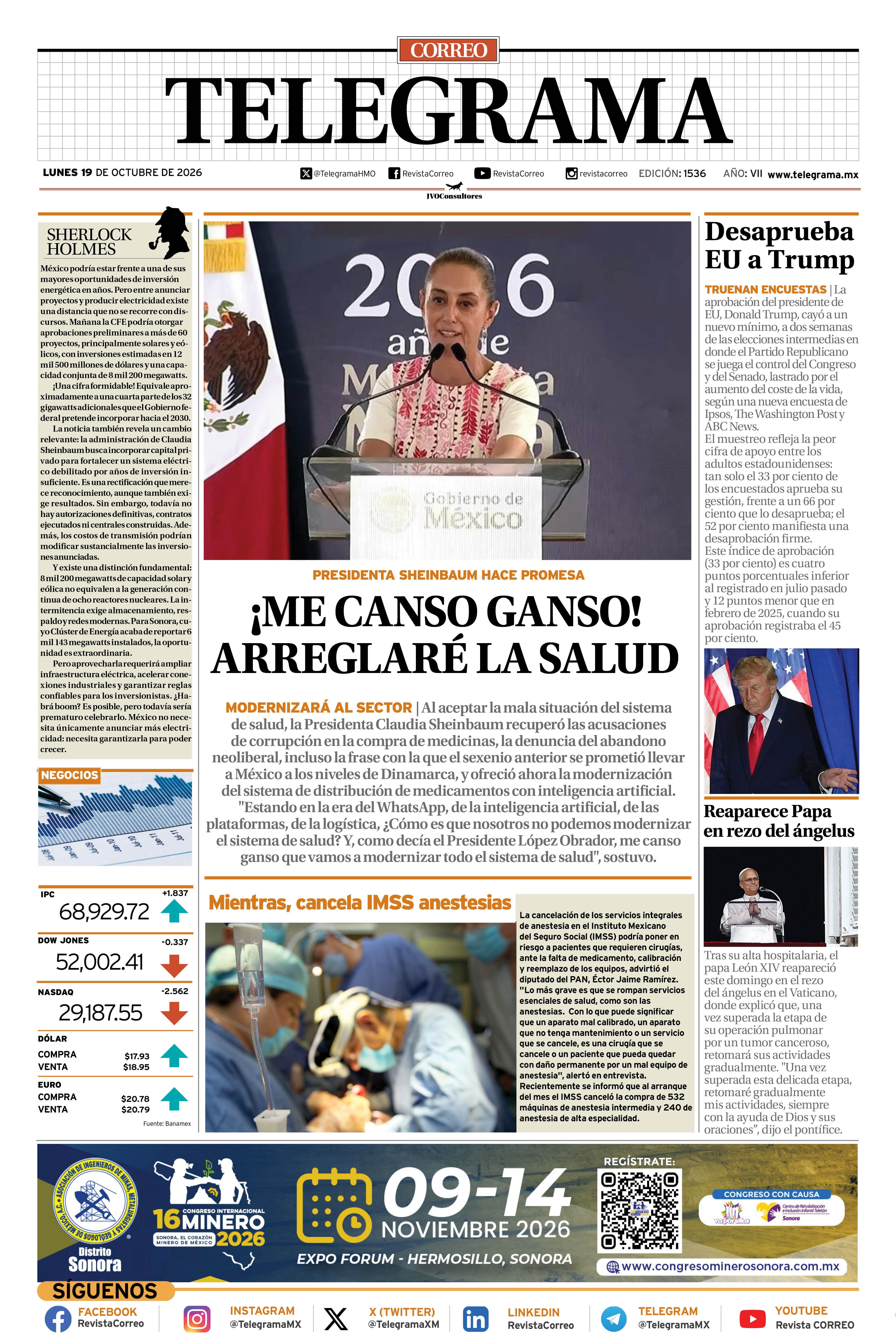 Portada de la edición TELEGRAMA 1536