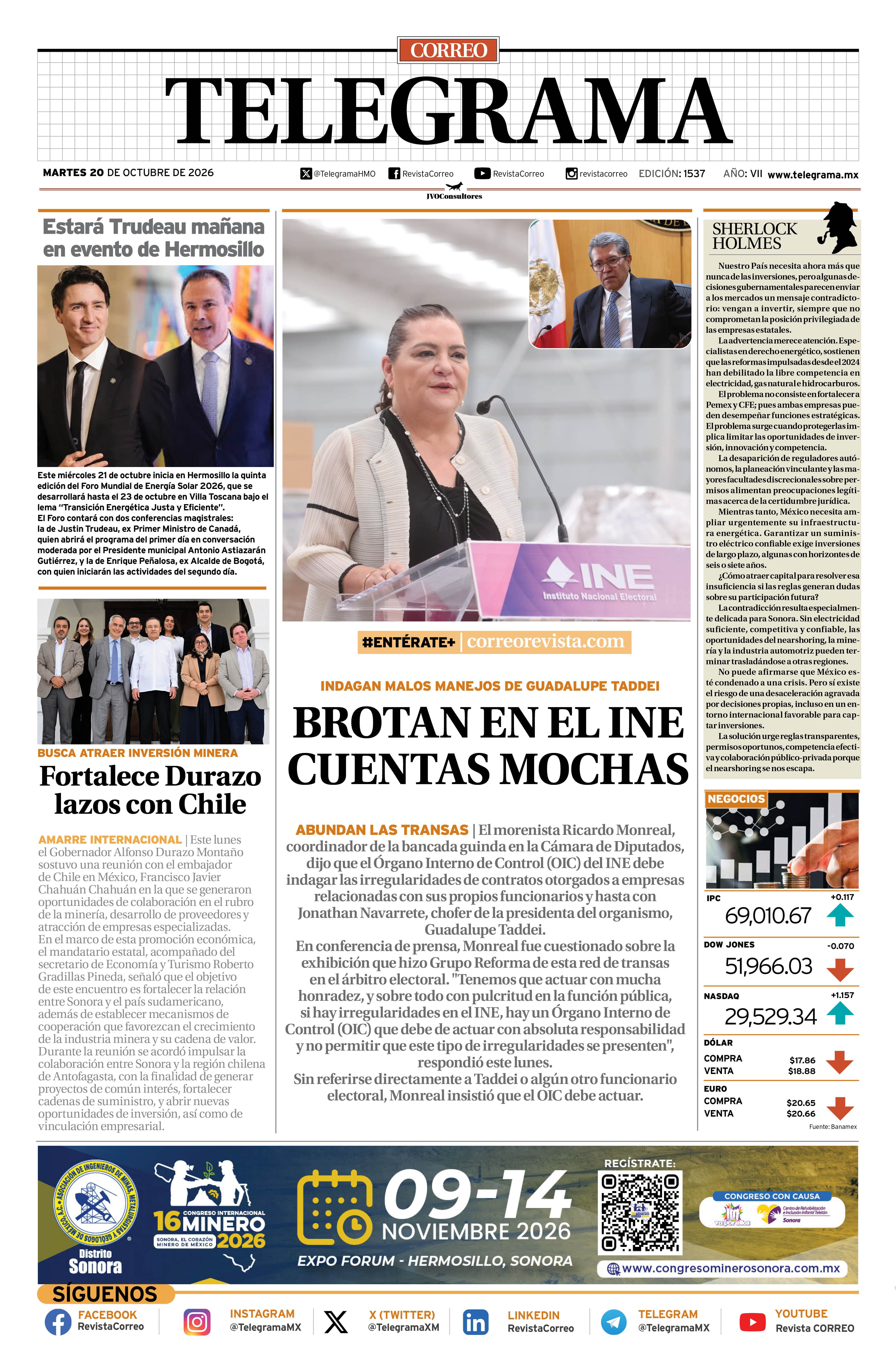 Portada de la edición TELEGRAMA 1537