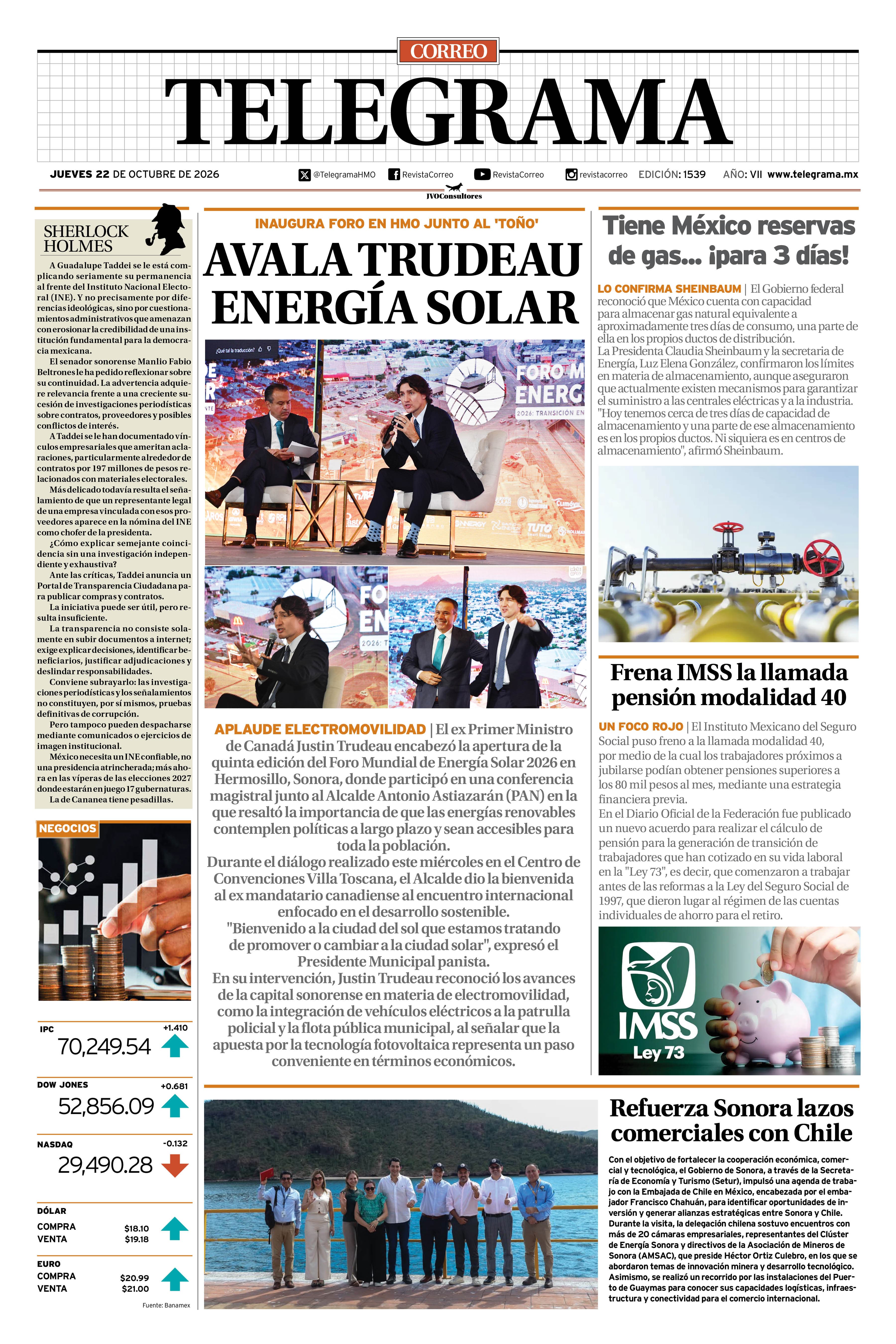 Portada de la edición TELEGRAMA 1539