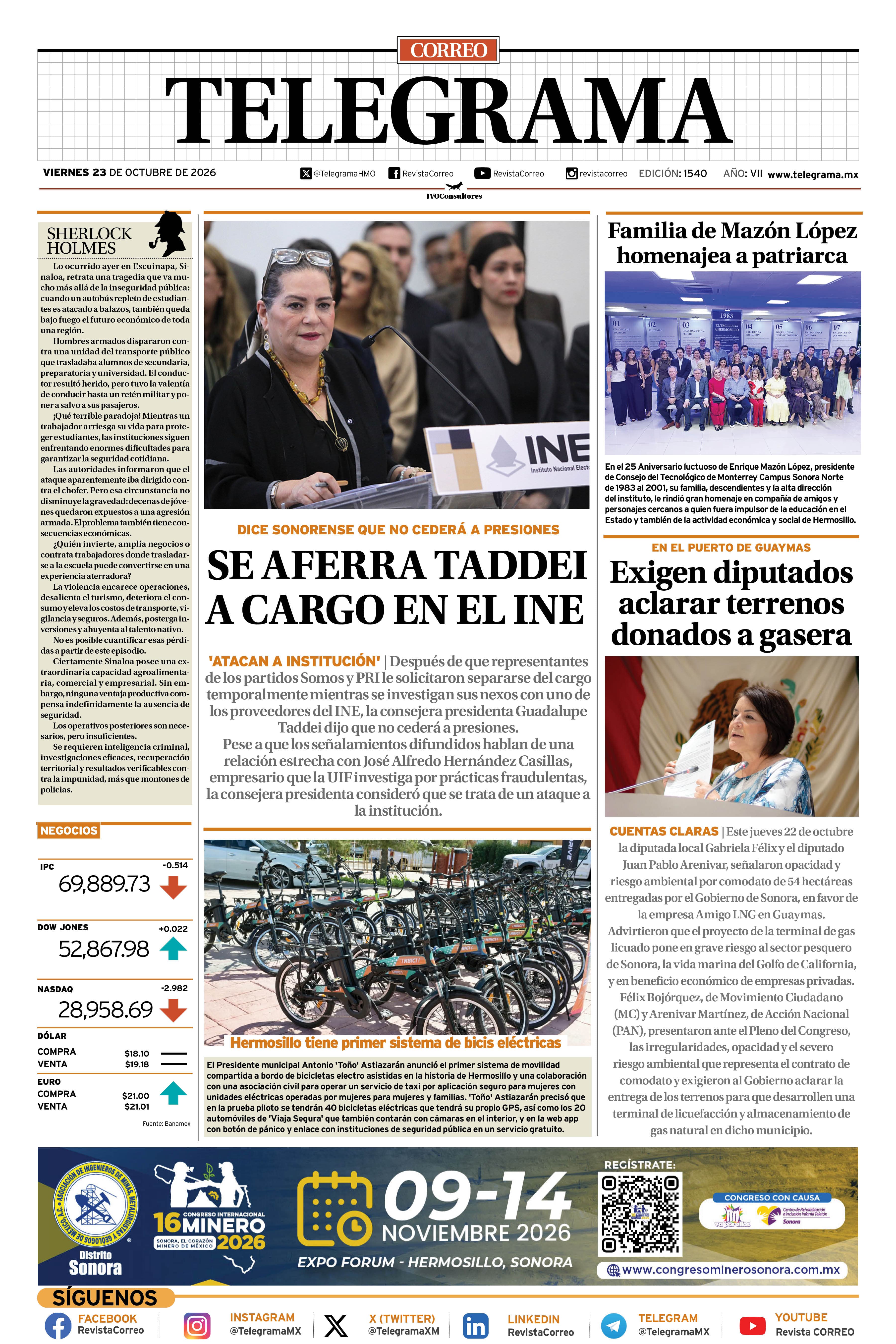Portada de la edición TELEGRAMA 1540