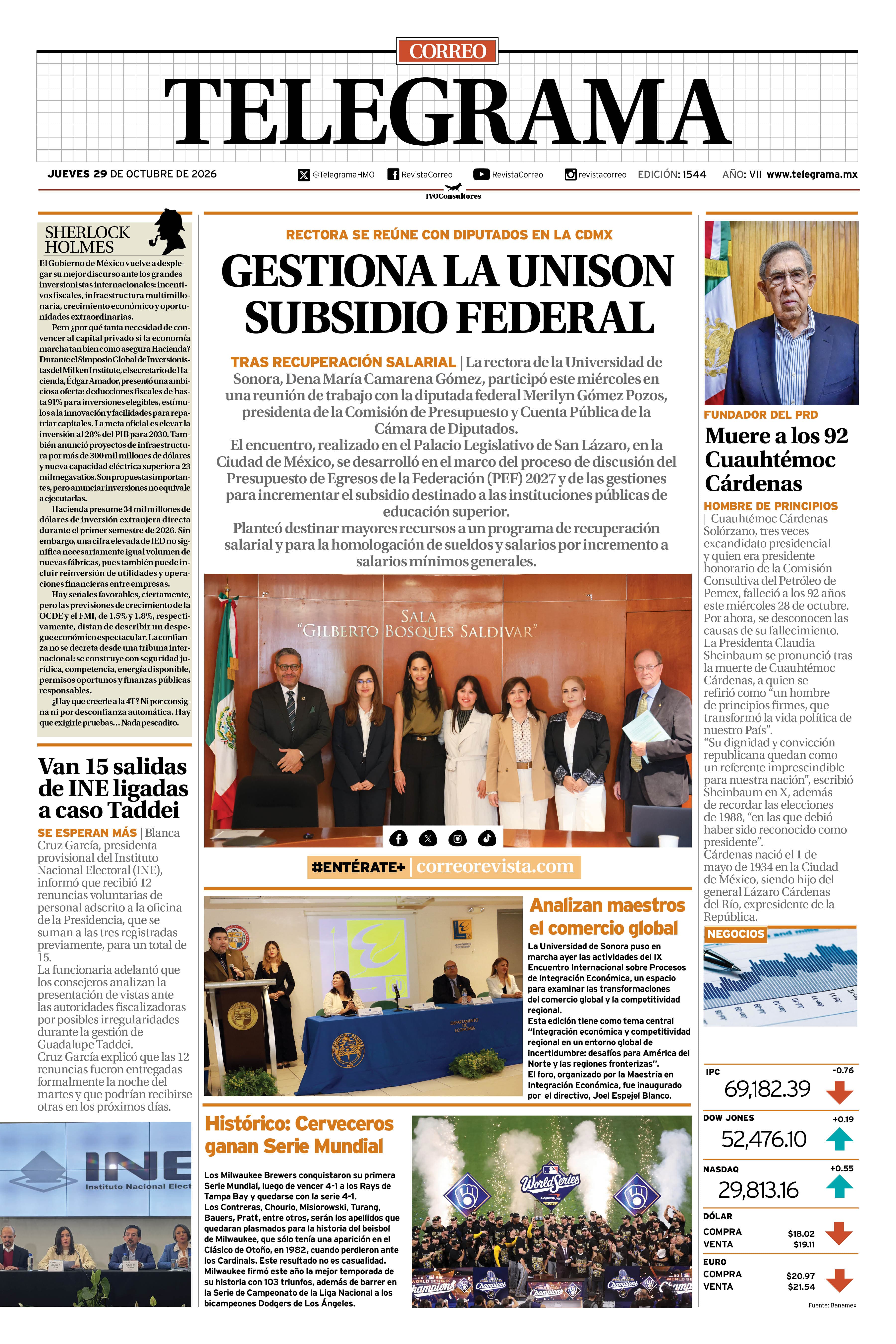 Portada de la edición TELEGRAMA 1544
