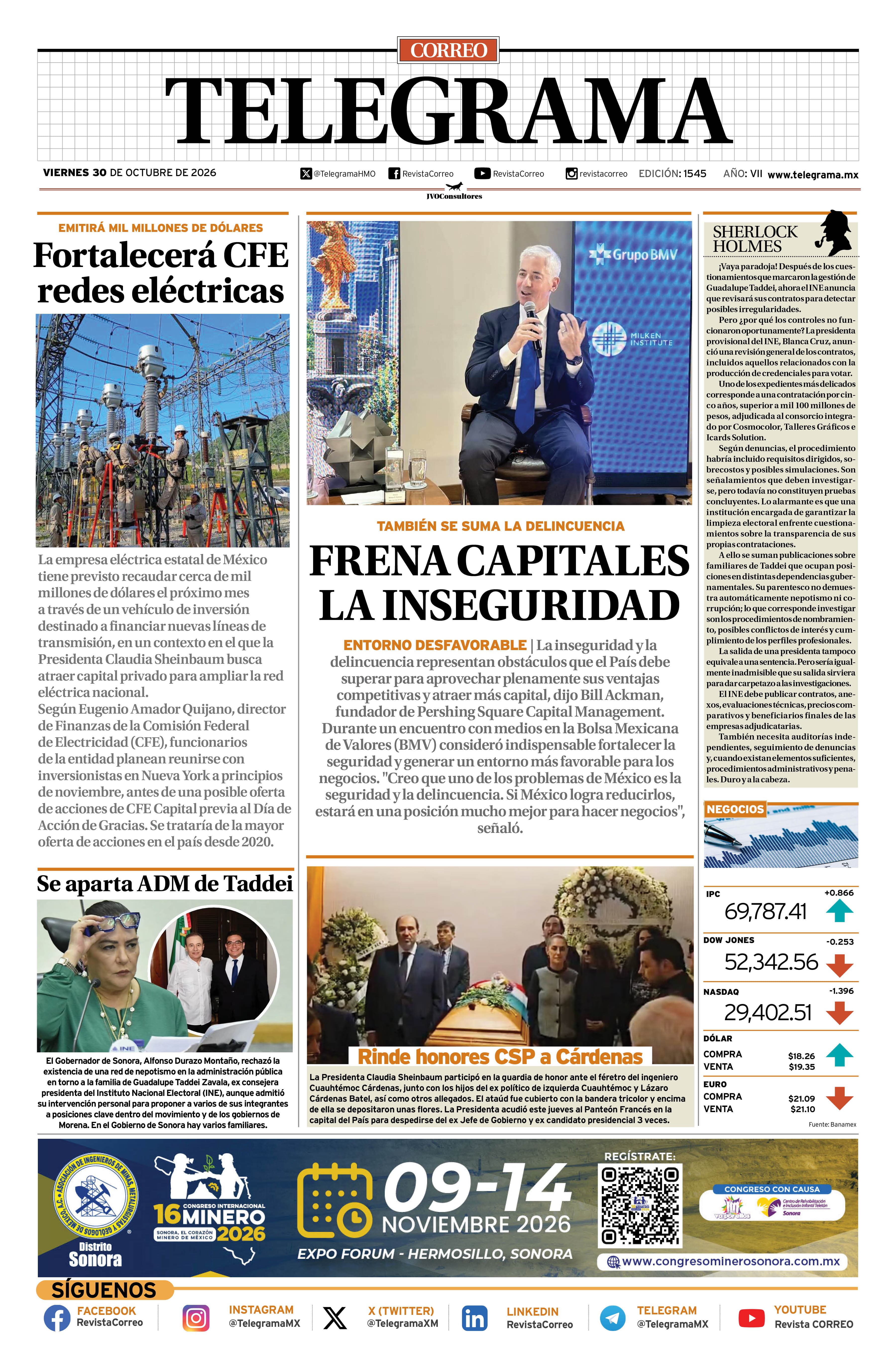 Portada de la edición TELEGRAMA 1545