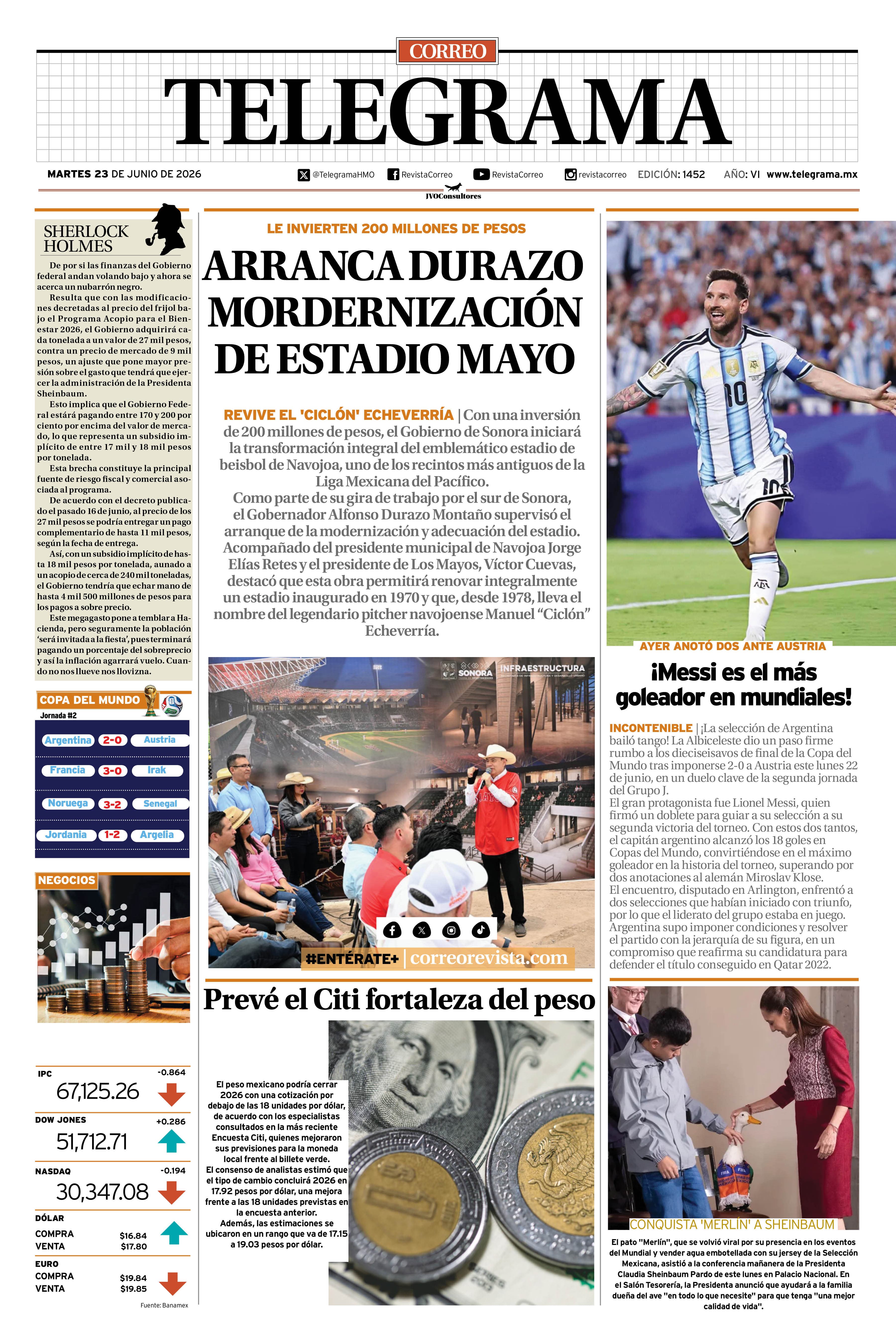 Portada de la edición TELEGRAMA 1452
