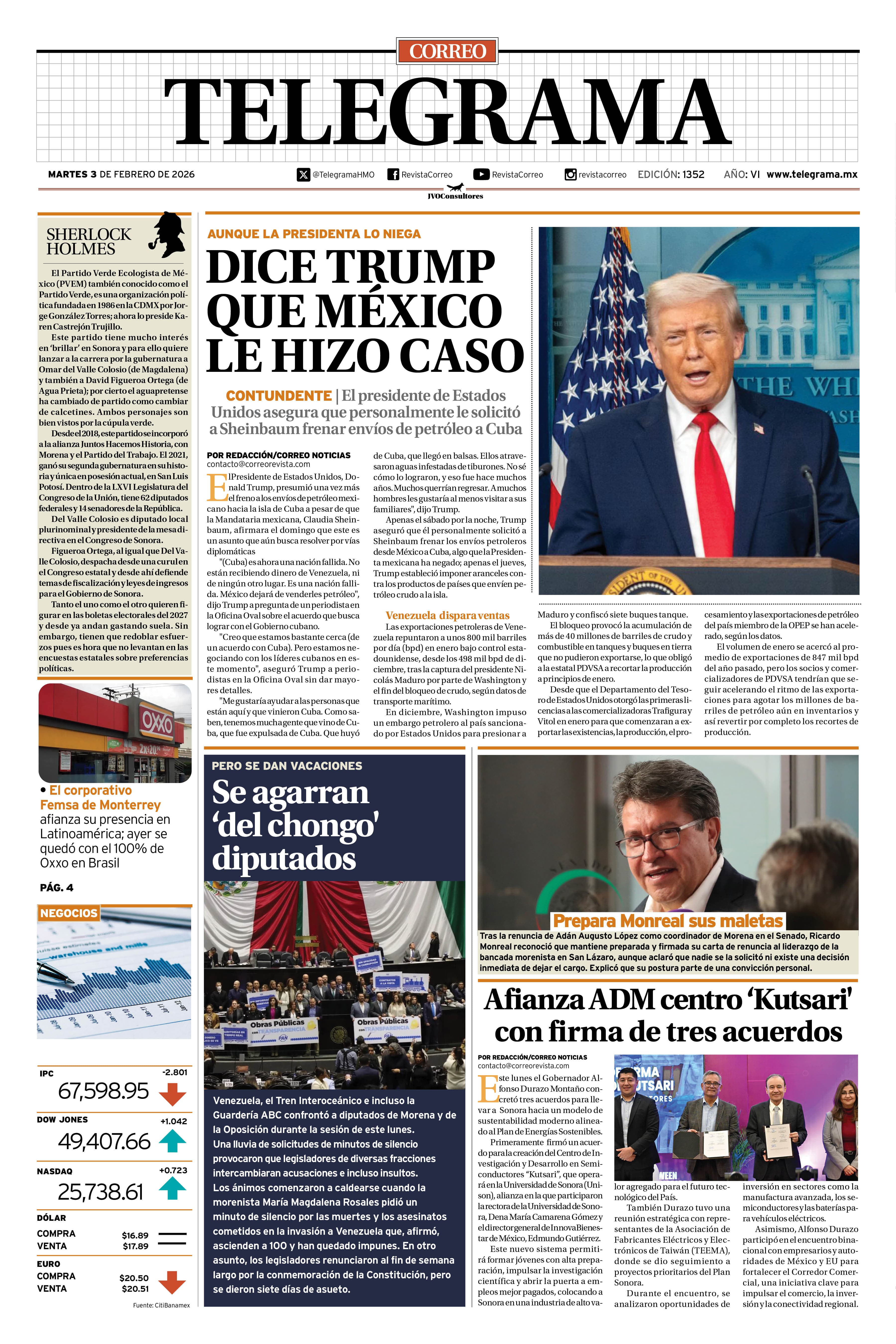 Portada de la edición TELEGRAMA 1352