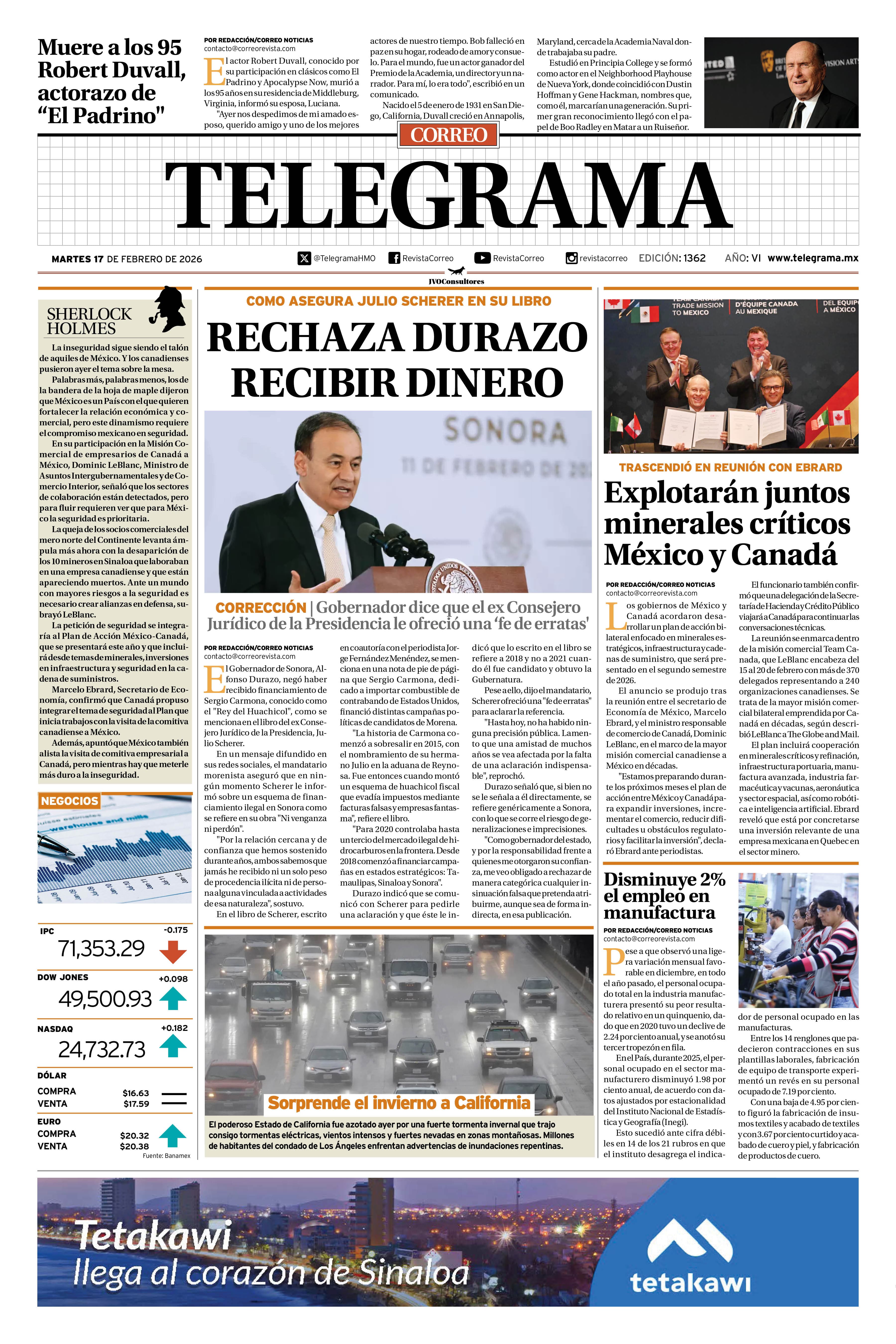 Portada de la edición TELEGRAMA 1362
