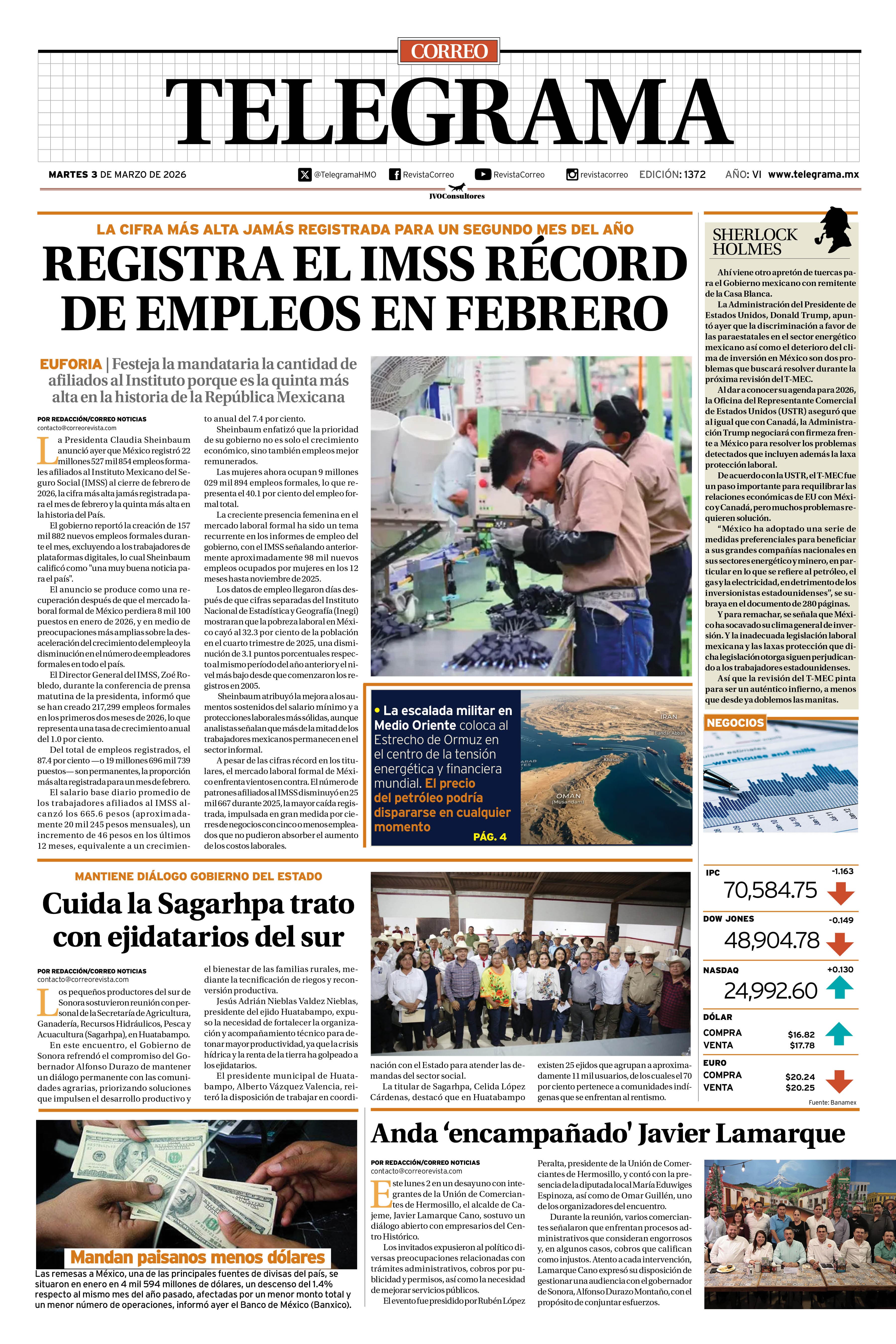 Portada de la edición TELEGRAMA 1372