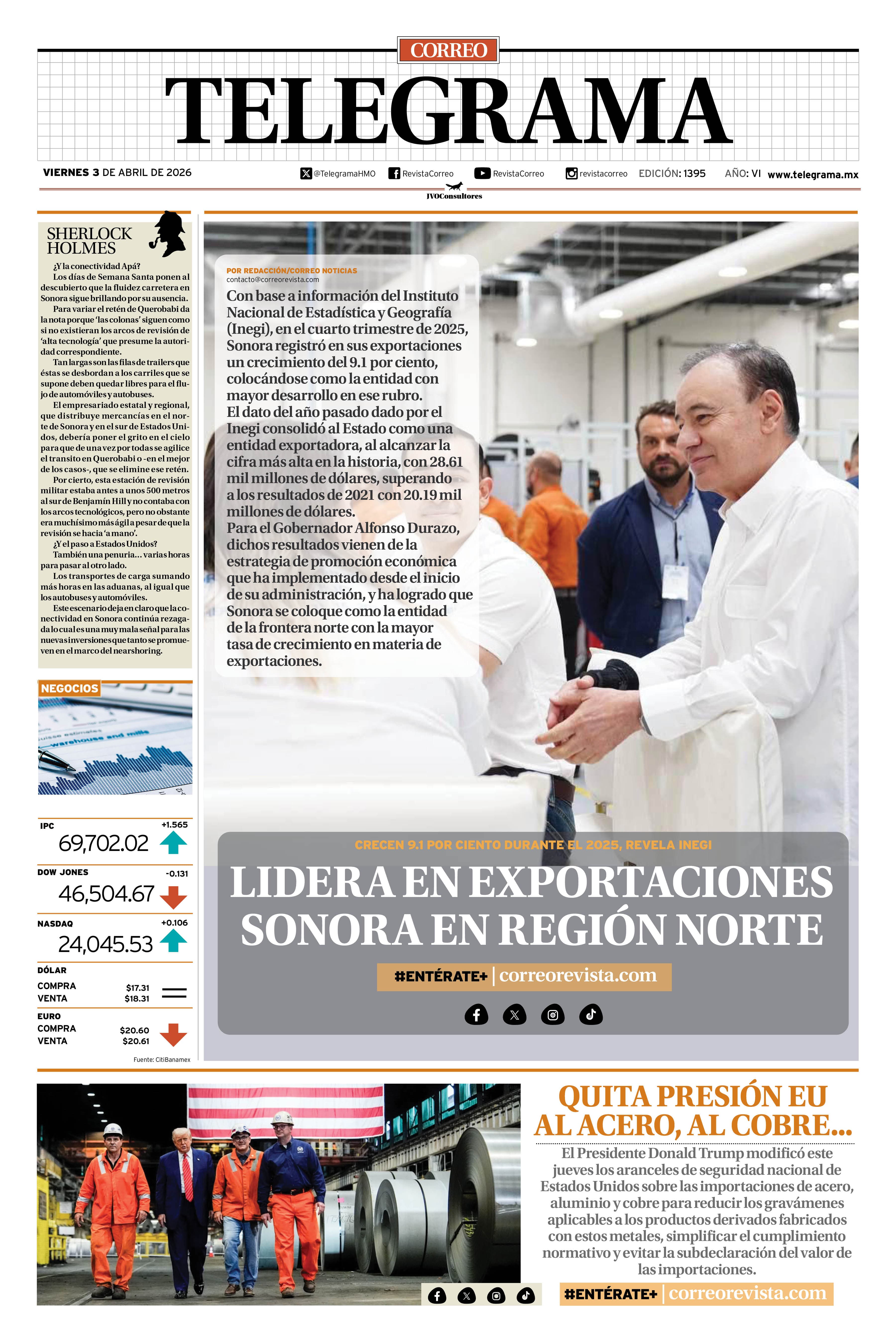 Portada de la edición TELEGRAMA 1395