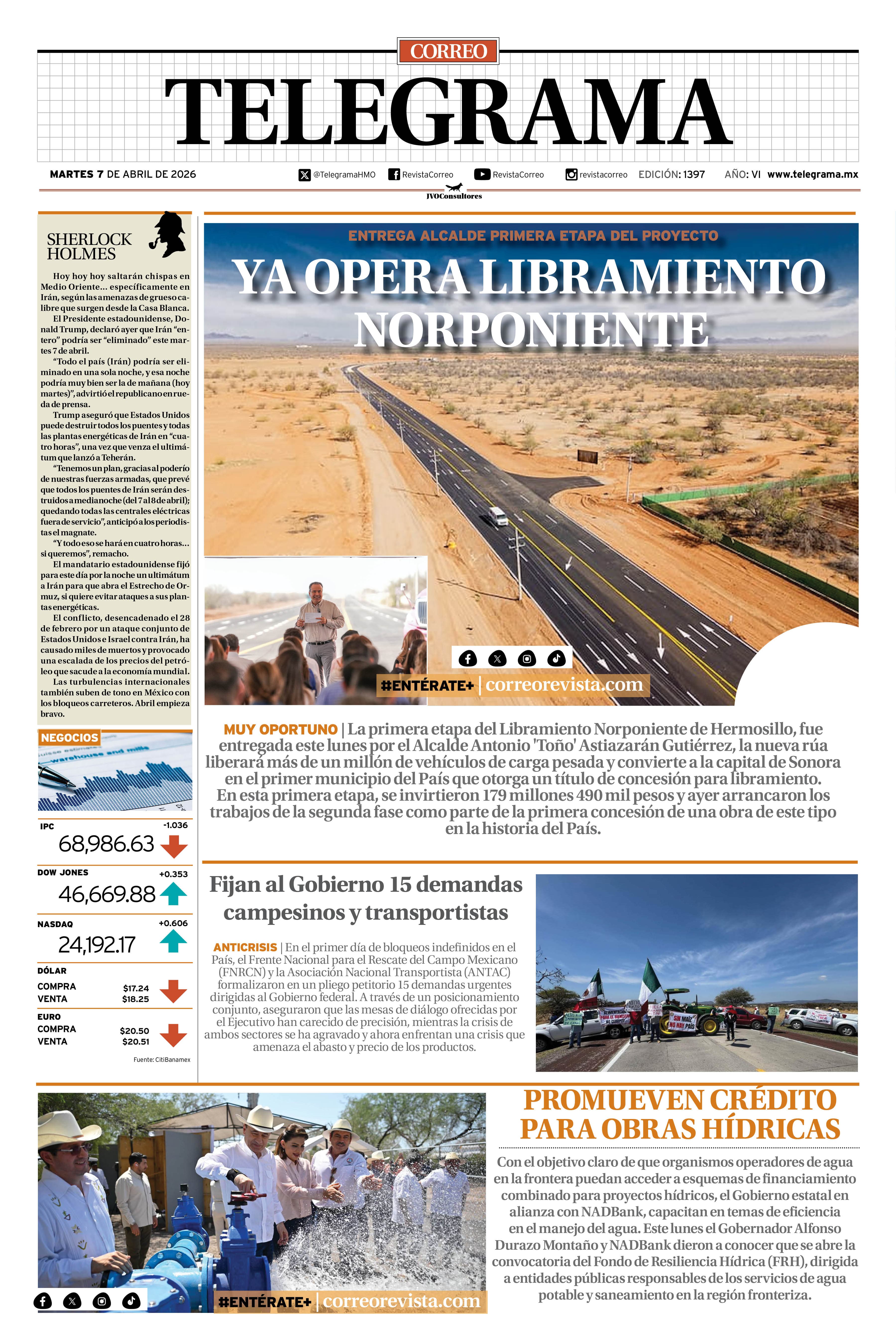 Portada de la edición TELEGRAMA 1397