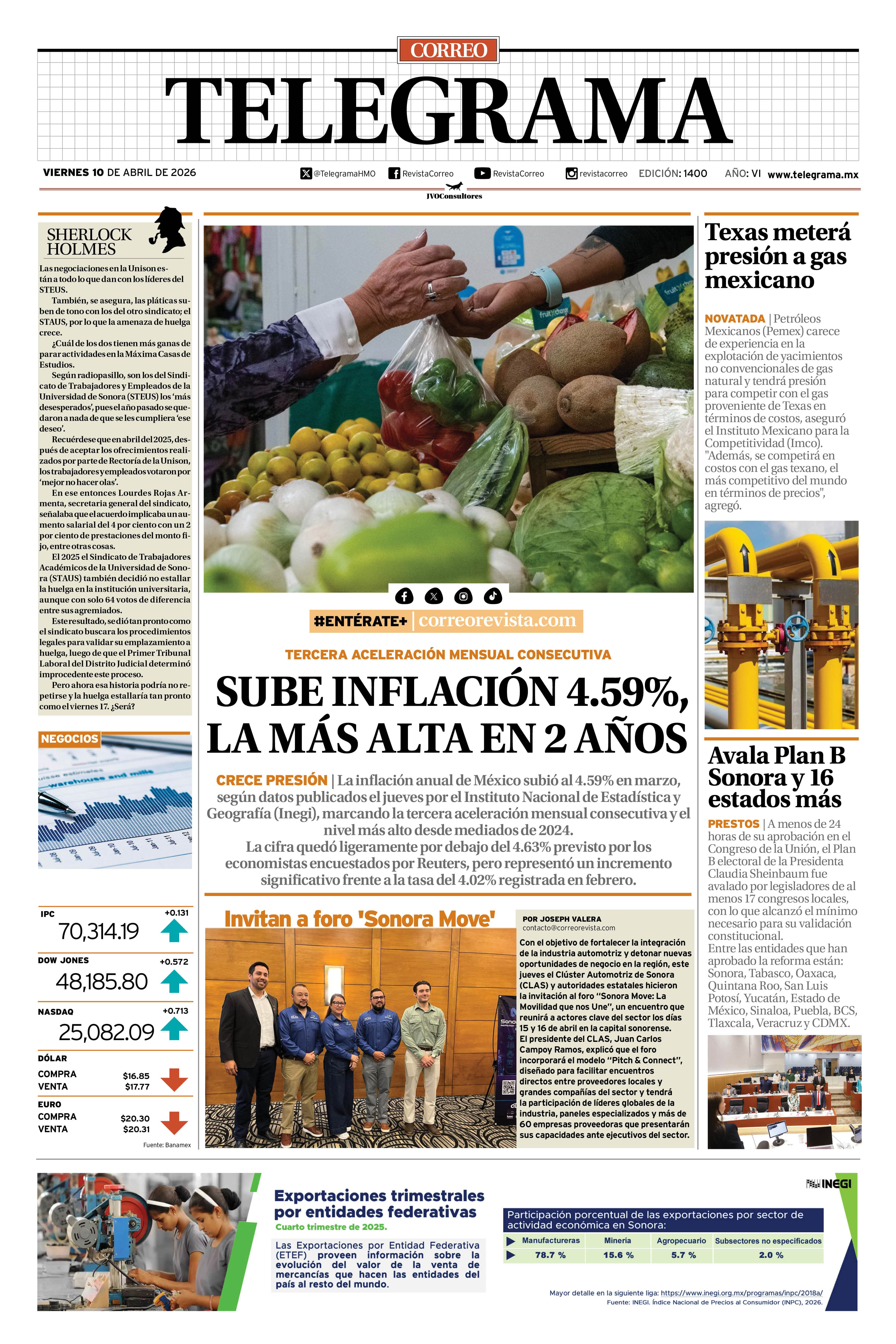 Portada de la edición TELEGRAMA 1400