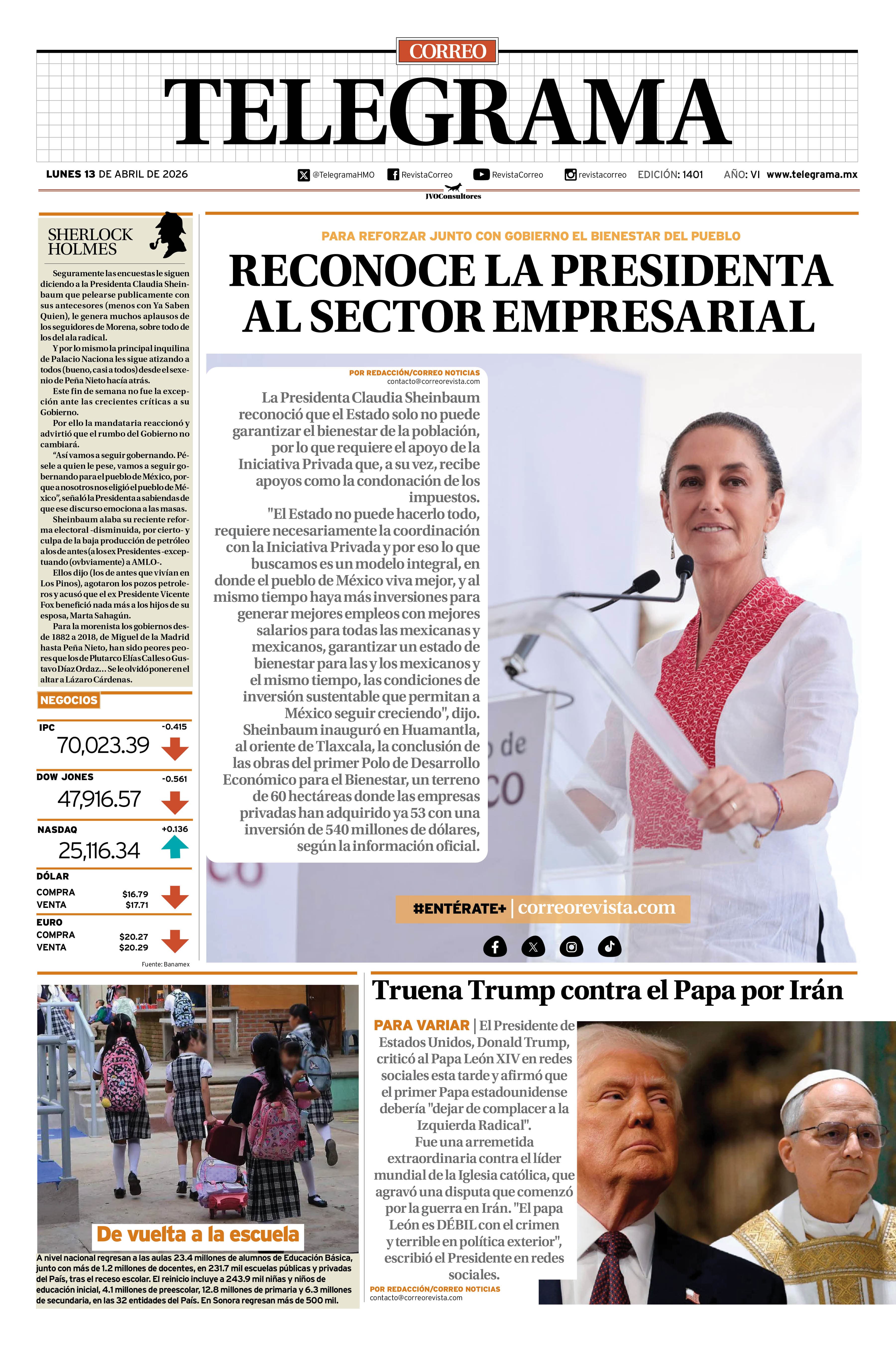 Portada de la edición TELEGRAMA 1401