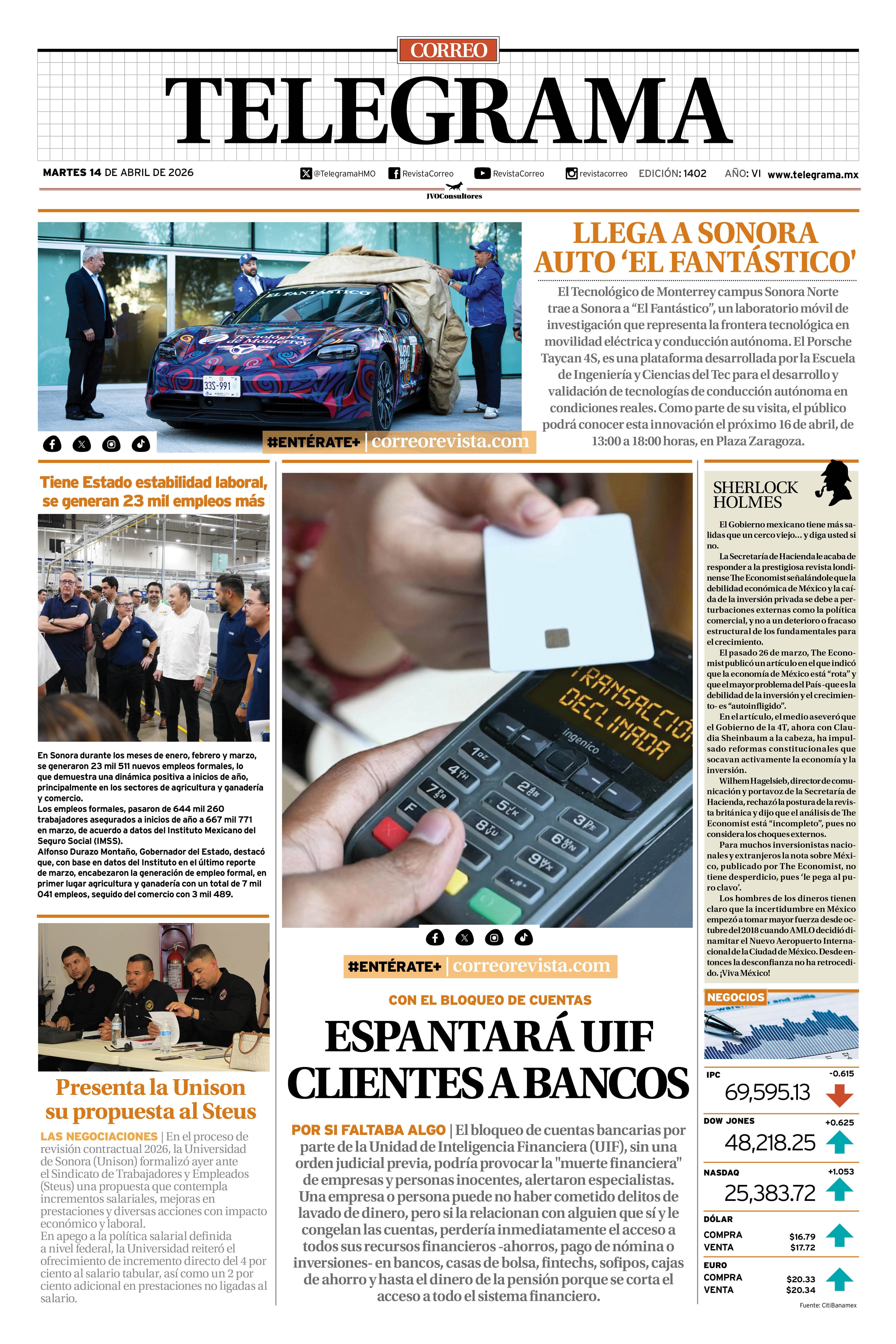 Portada de la edición TELEGRAMA 1402