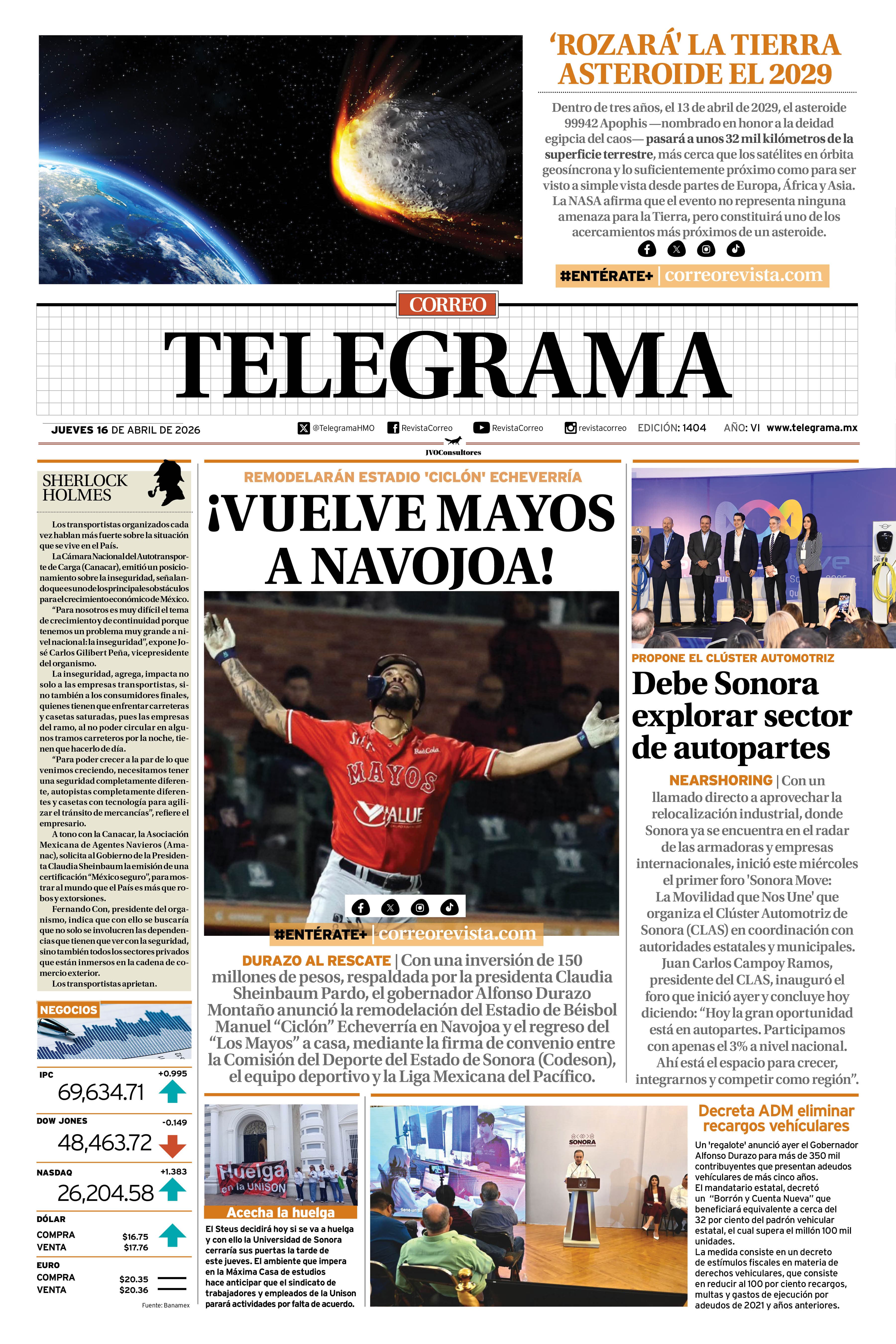 Portada de la edición TELEGRAMA 1404