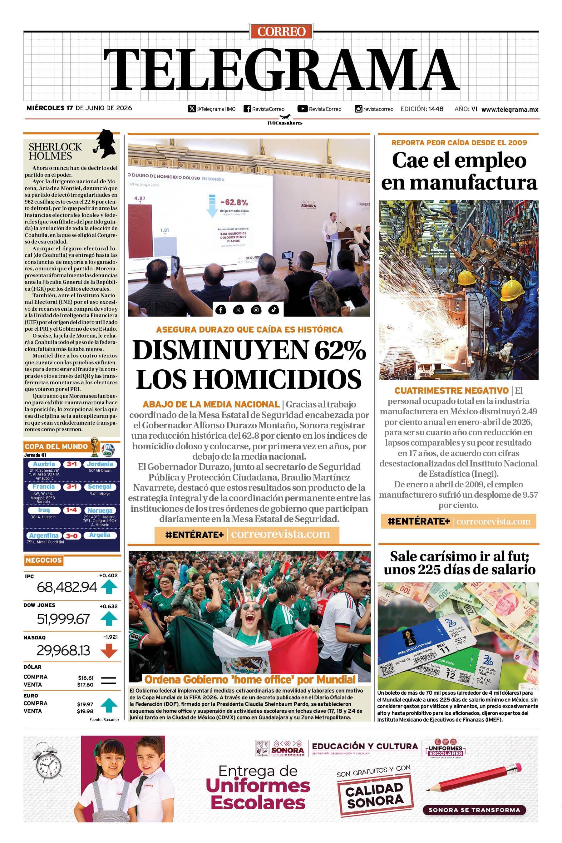 Portada de la edición TELEGRAMA 1448