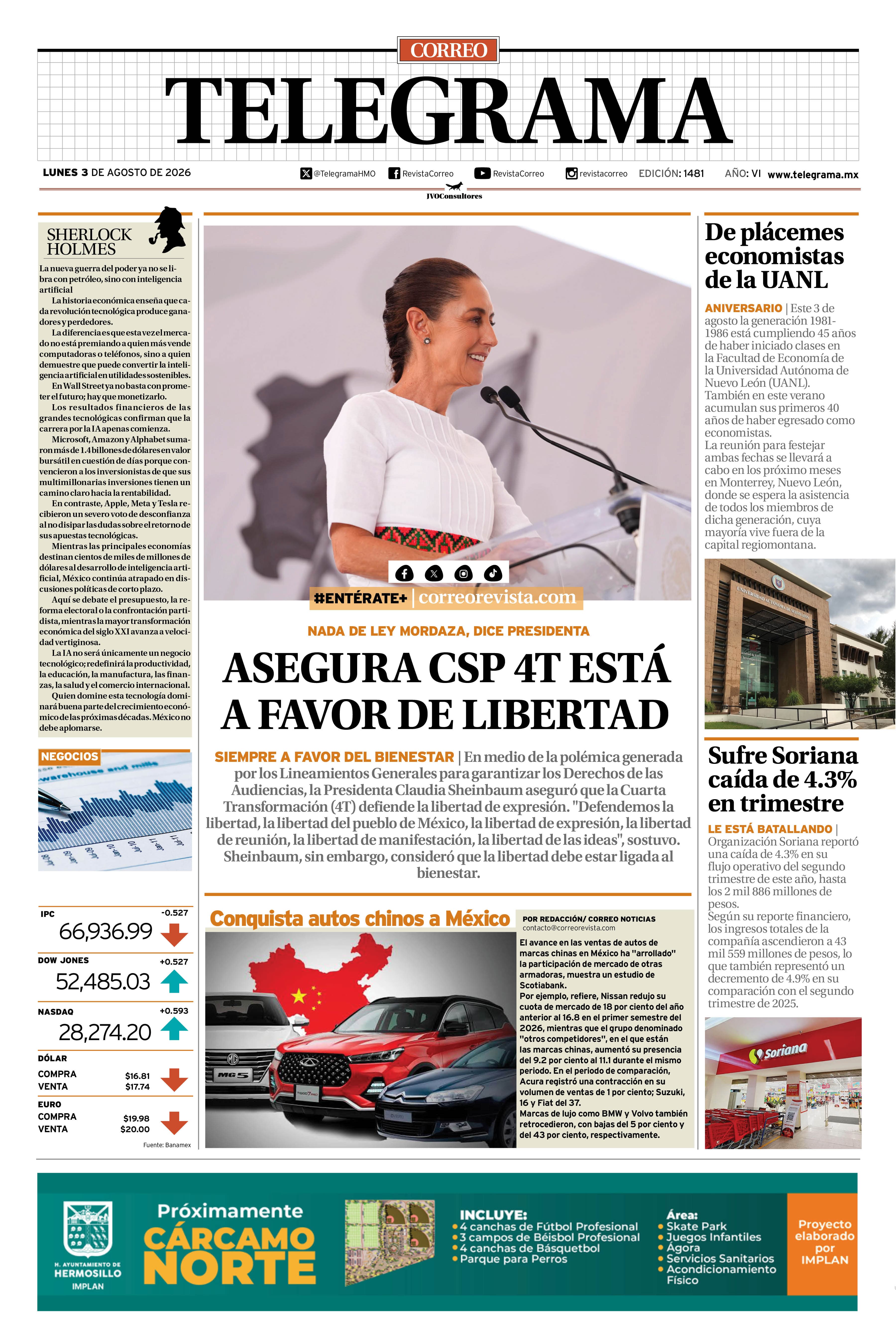 Portada de la edición TELEGRAMA 1481