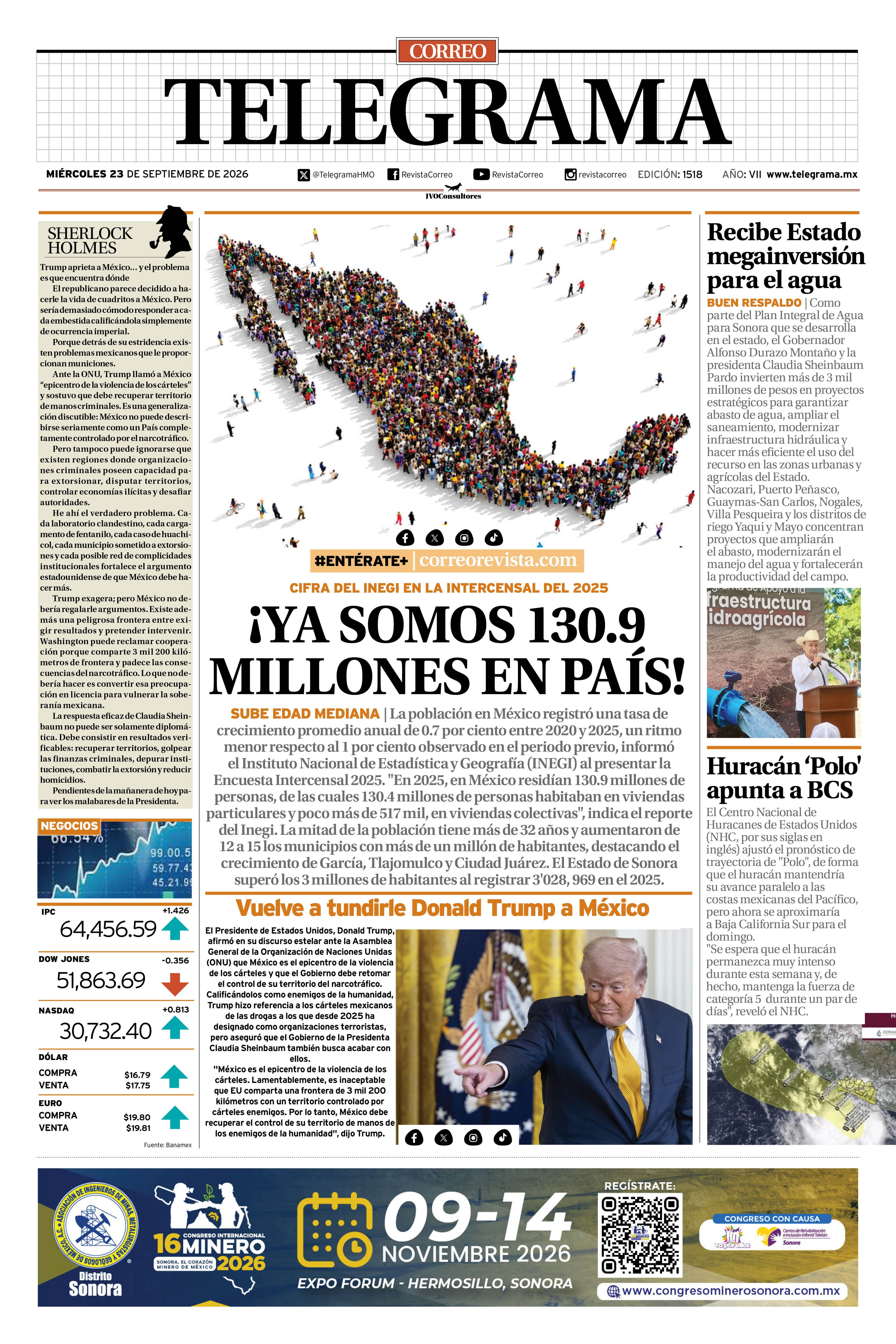 Portada de la edición TELEGRAMA 1518