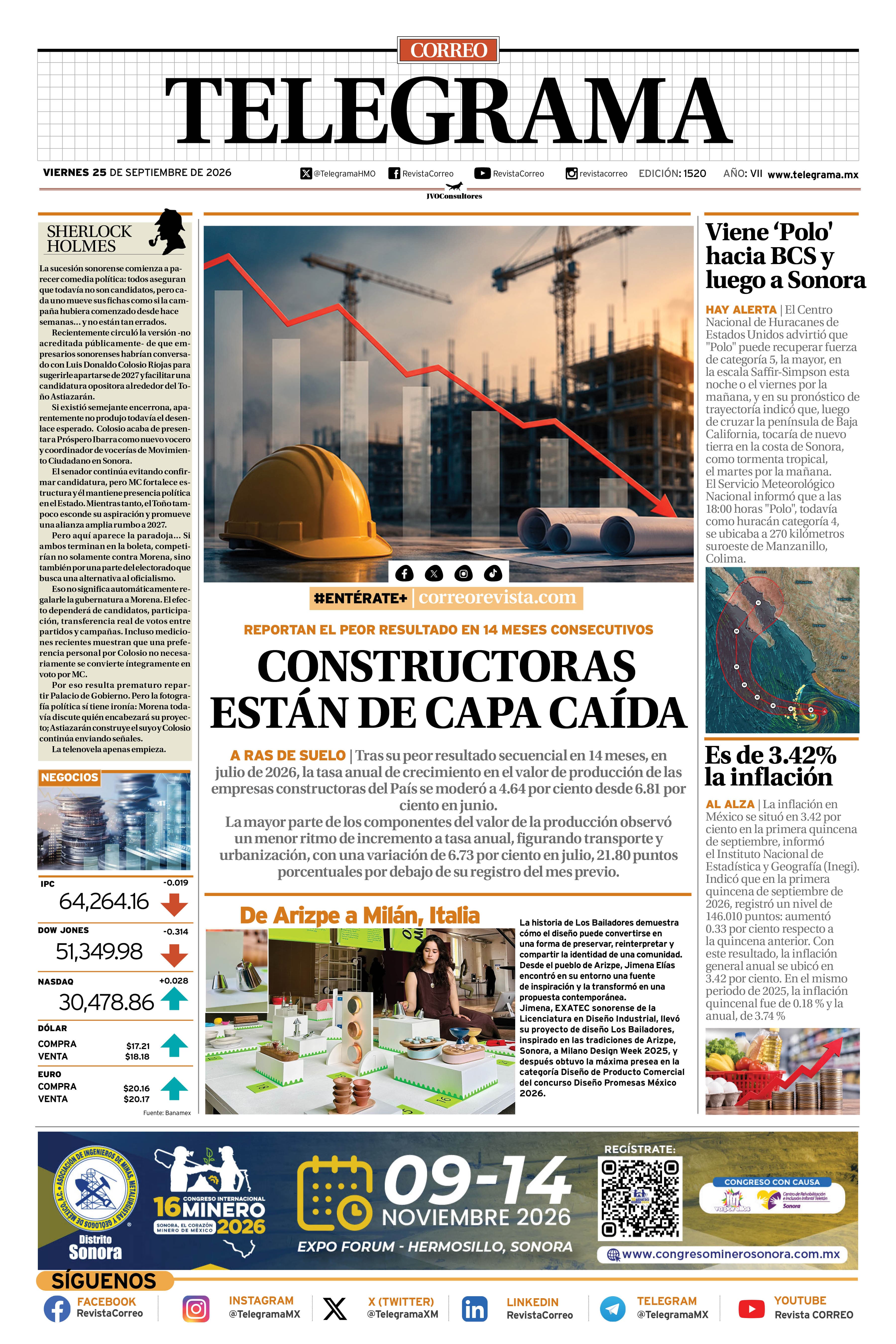 Portada de la edición TELEGRAMA 1520