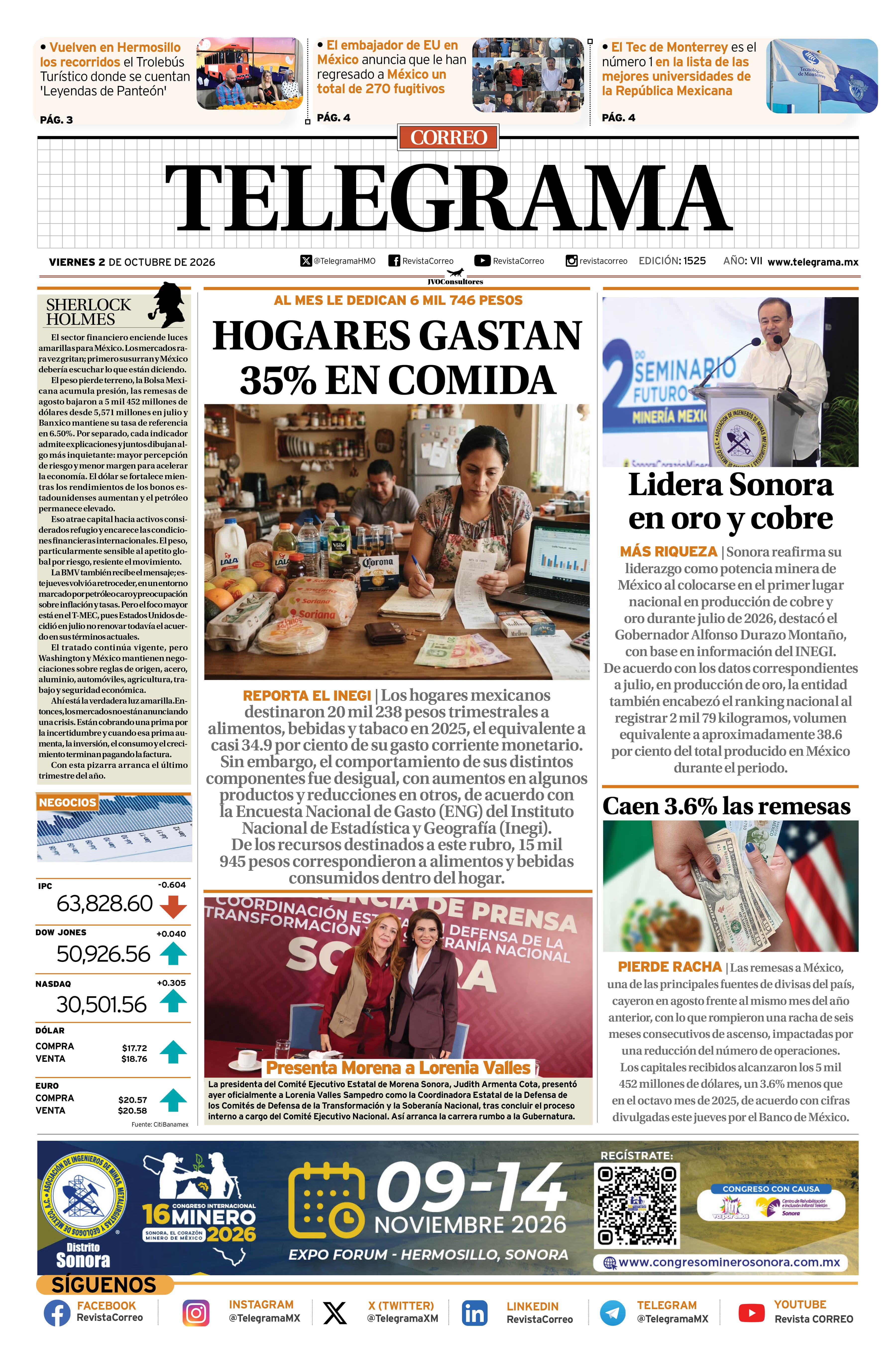 Portada de la edición TELEGRAMA 1525