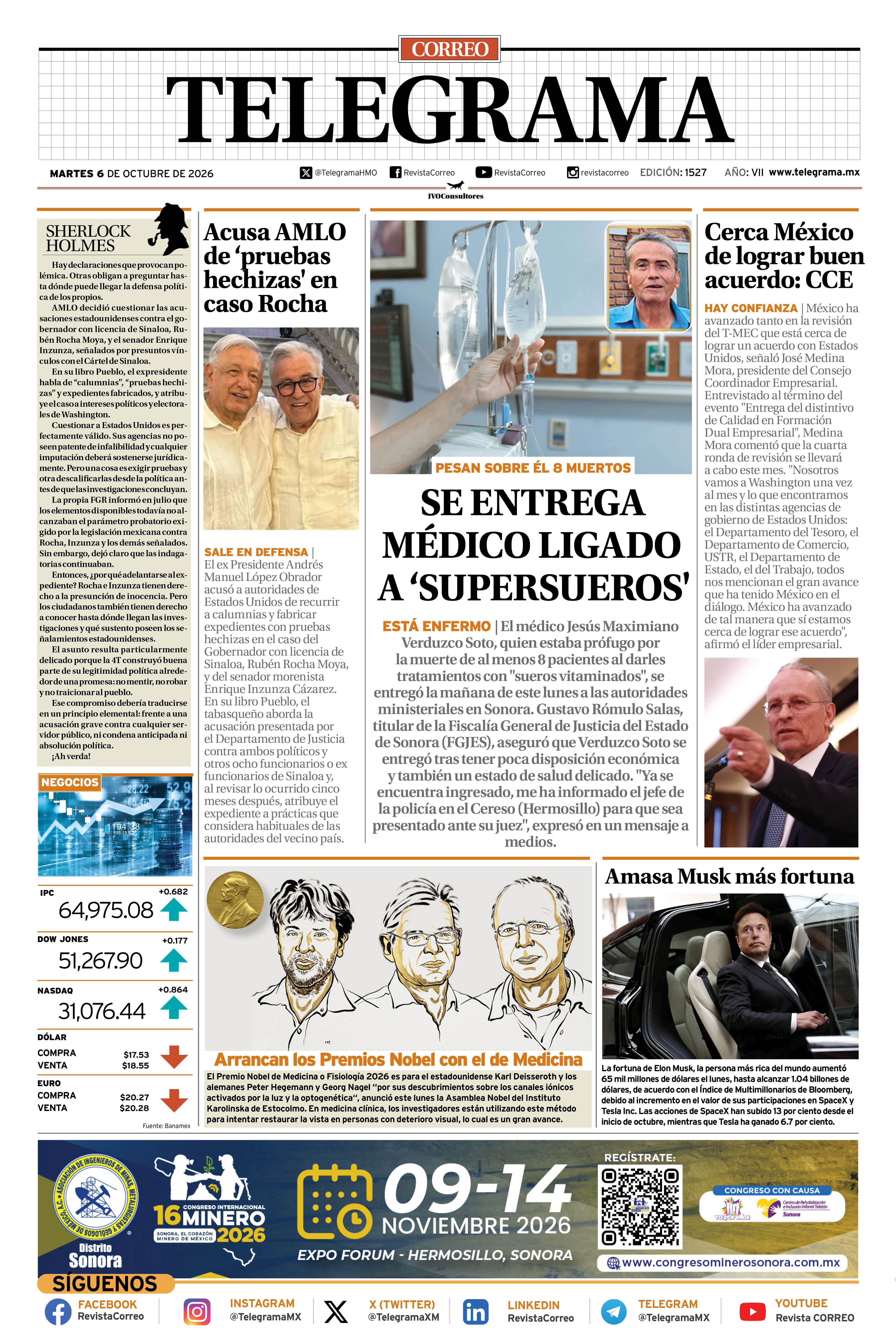 Portada de la edición TELEGRAMA 1527