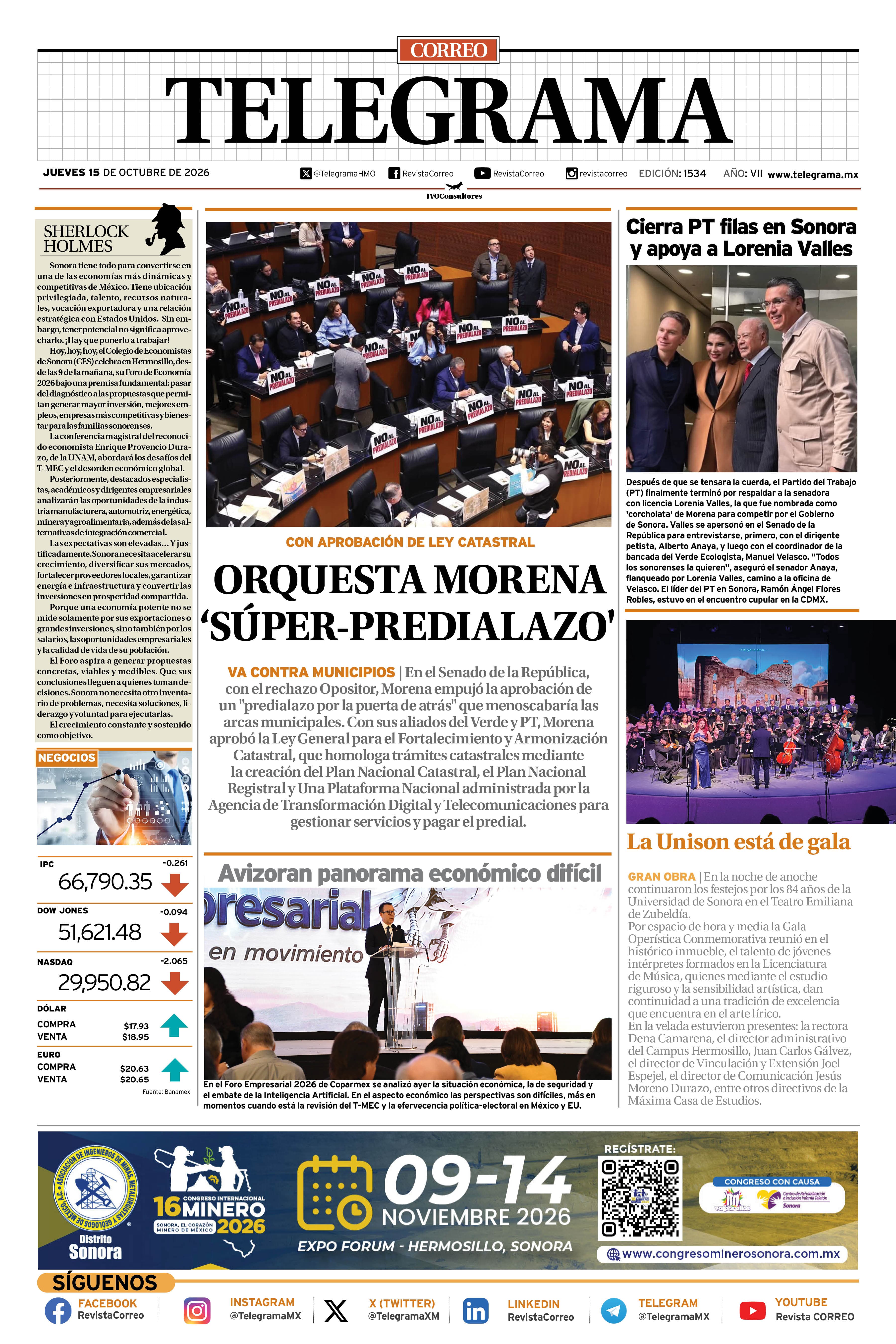 Portada de la edición TELEGRAMA 1534