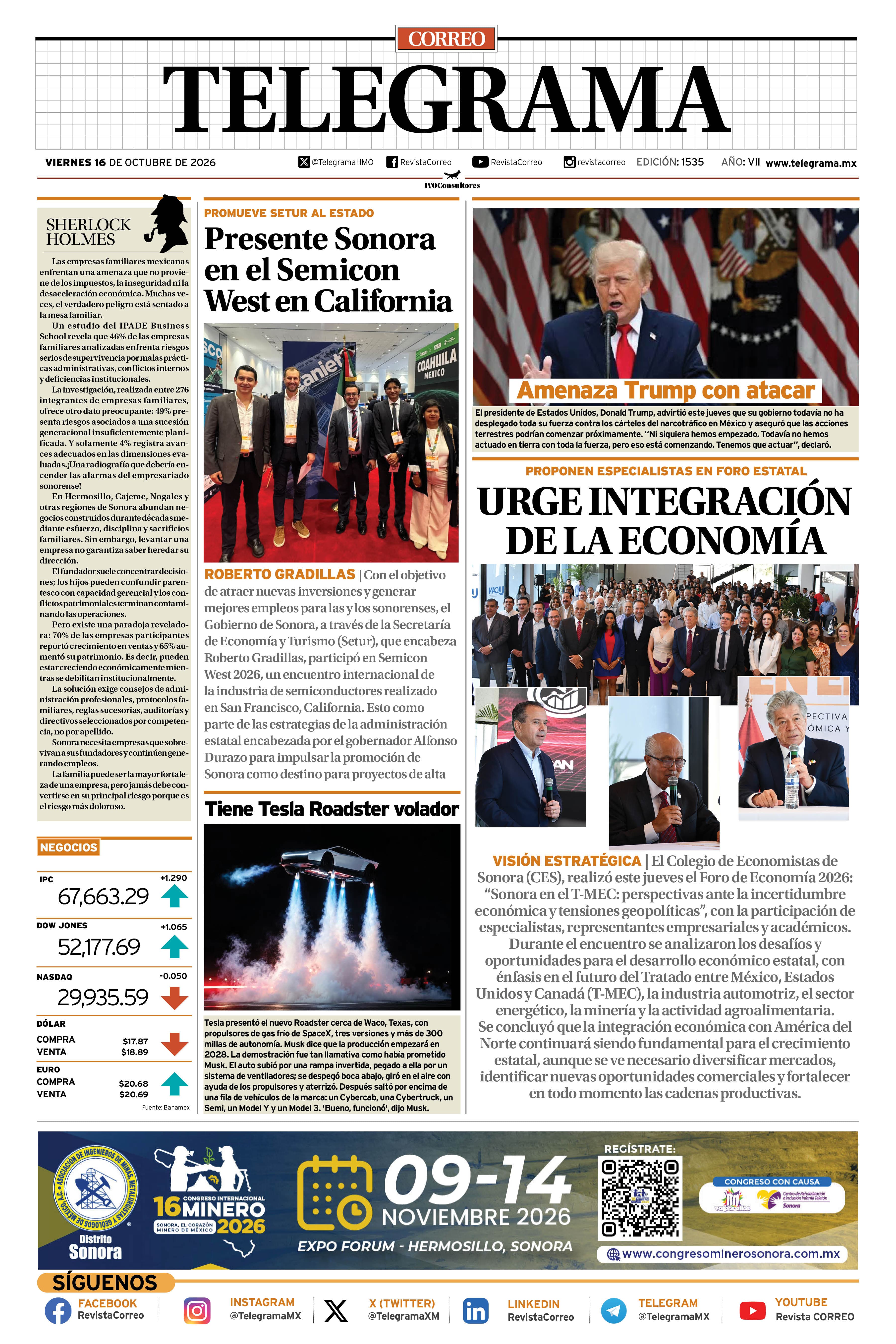 Portada de la edición TELEGRAMA 1535