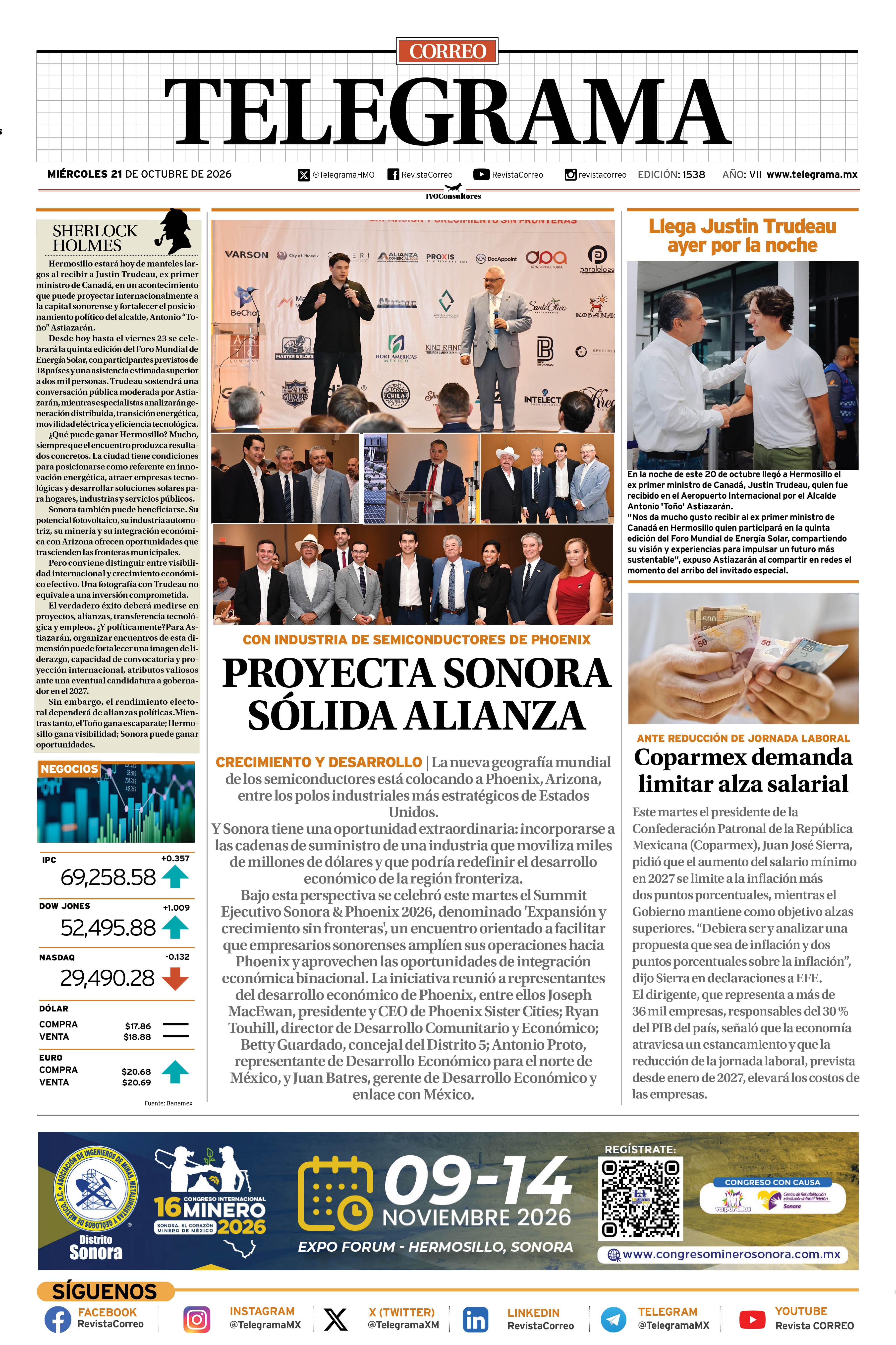 Portada de la edición TELEGRAMA 1538